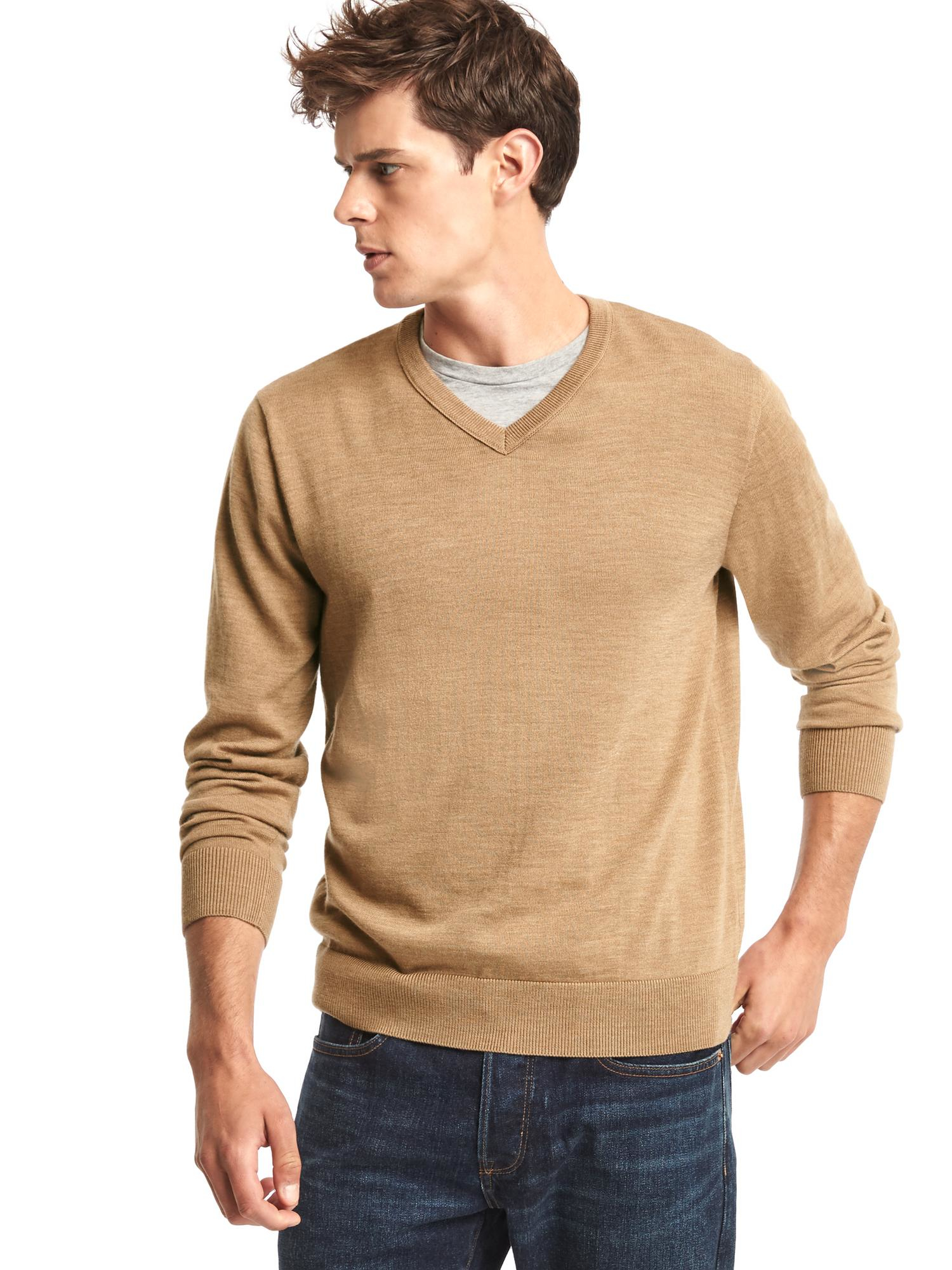 Gap Merino Wool V-neck Sweater in Oatmeal/Camel (Natural) for Men - Lyst