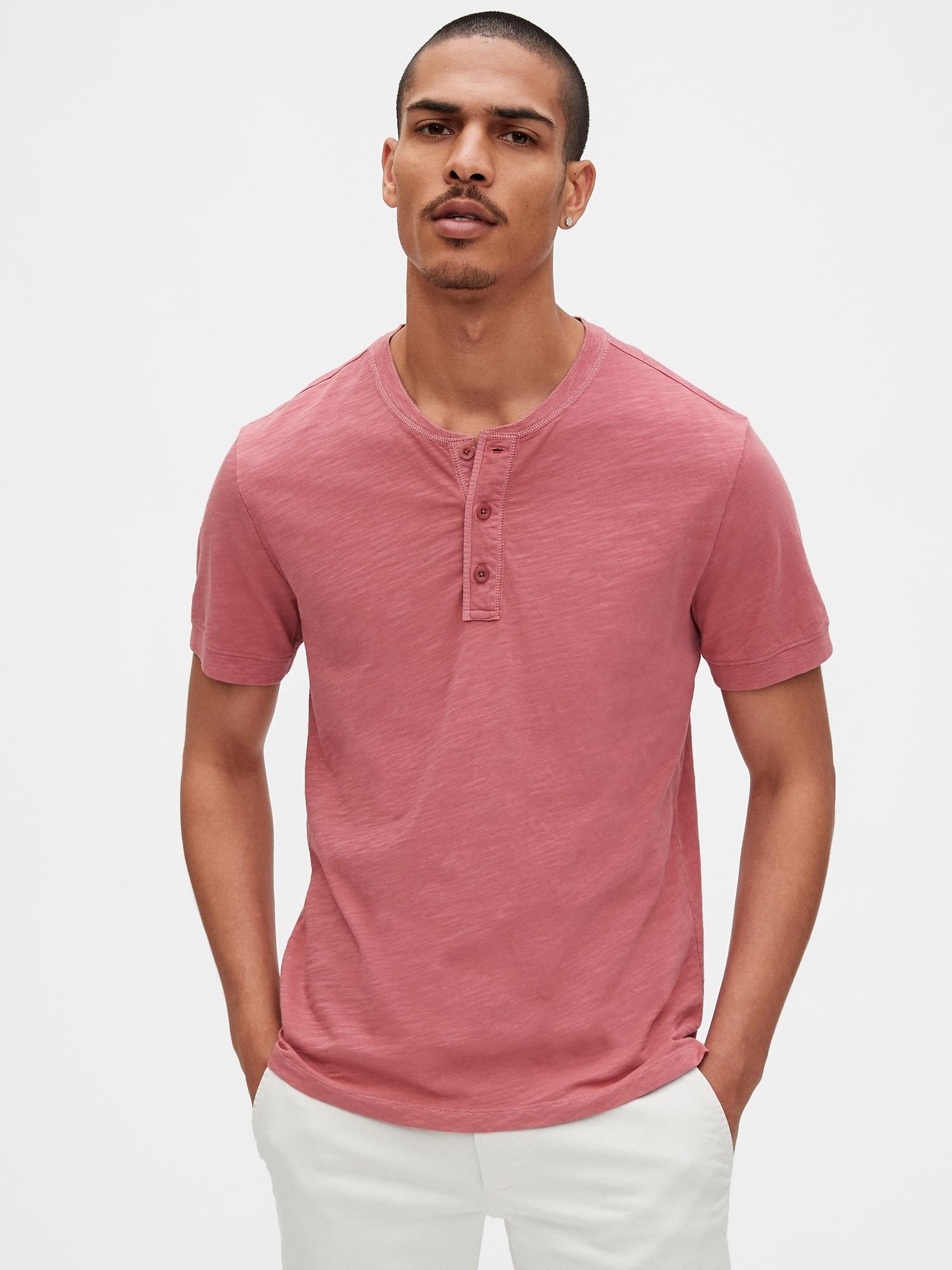 Download Gap Cotton Slub Henley T-shirt in Pink for Men - Lyst
