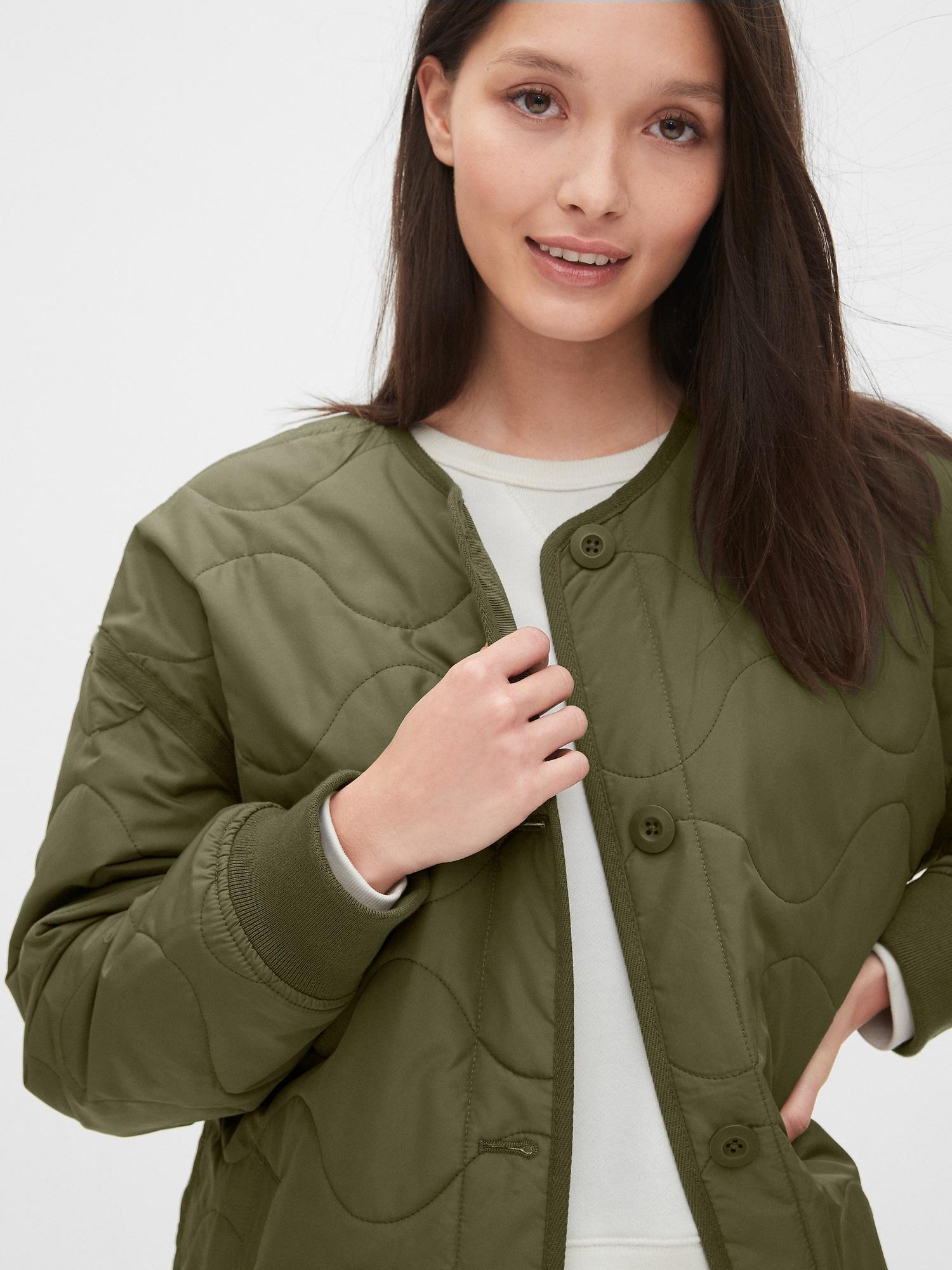 Quilted Liner Jacket in Olive Green 