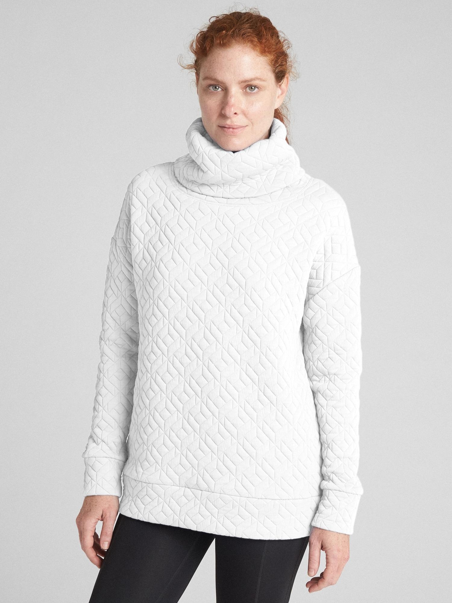 Gap Synthetic Fit Jacquard Knit Funnel-neck Pullover Sweatshirt in White -  Lyst