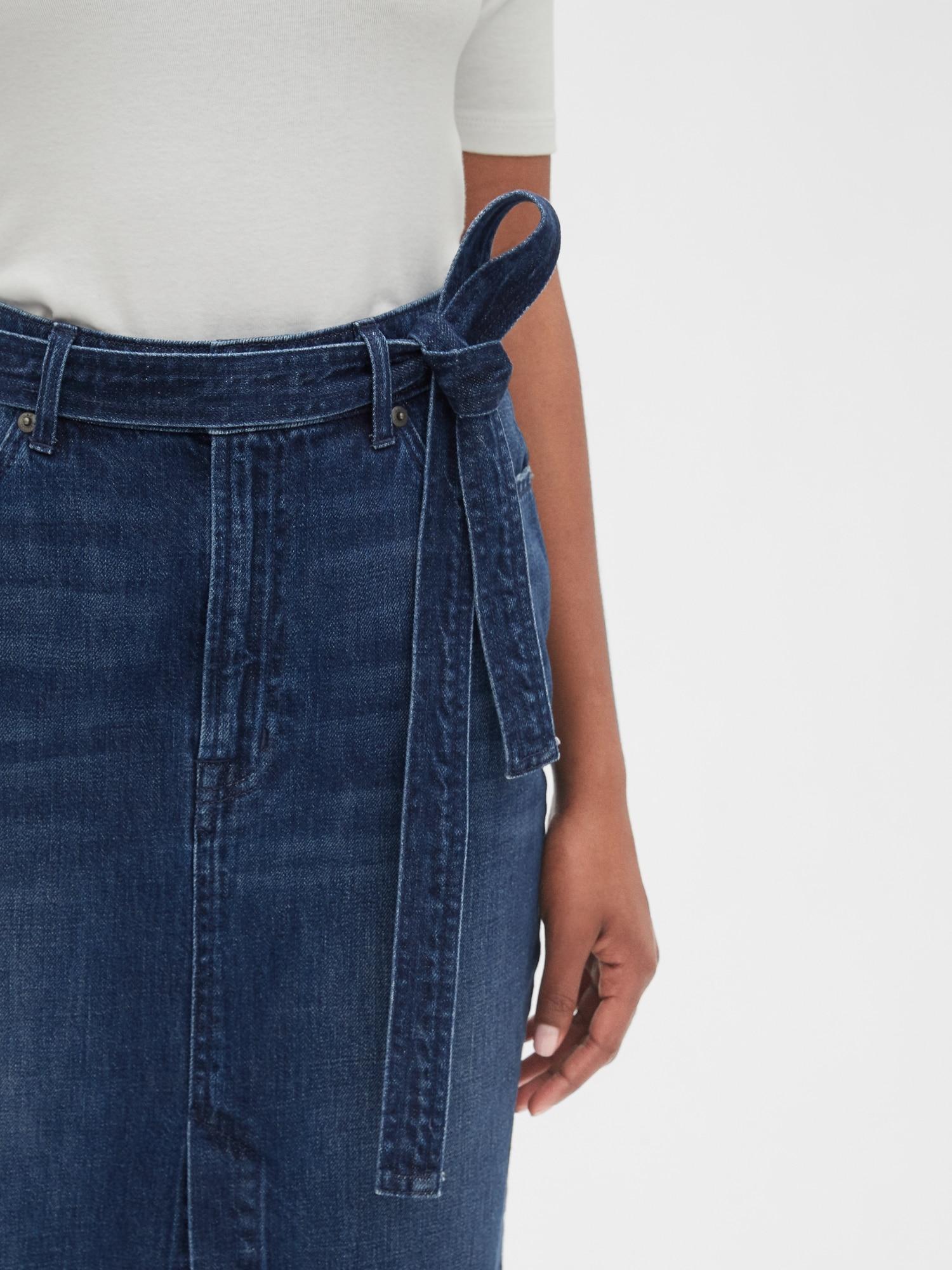 denim skirt with tie belt