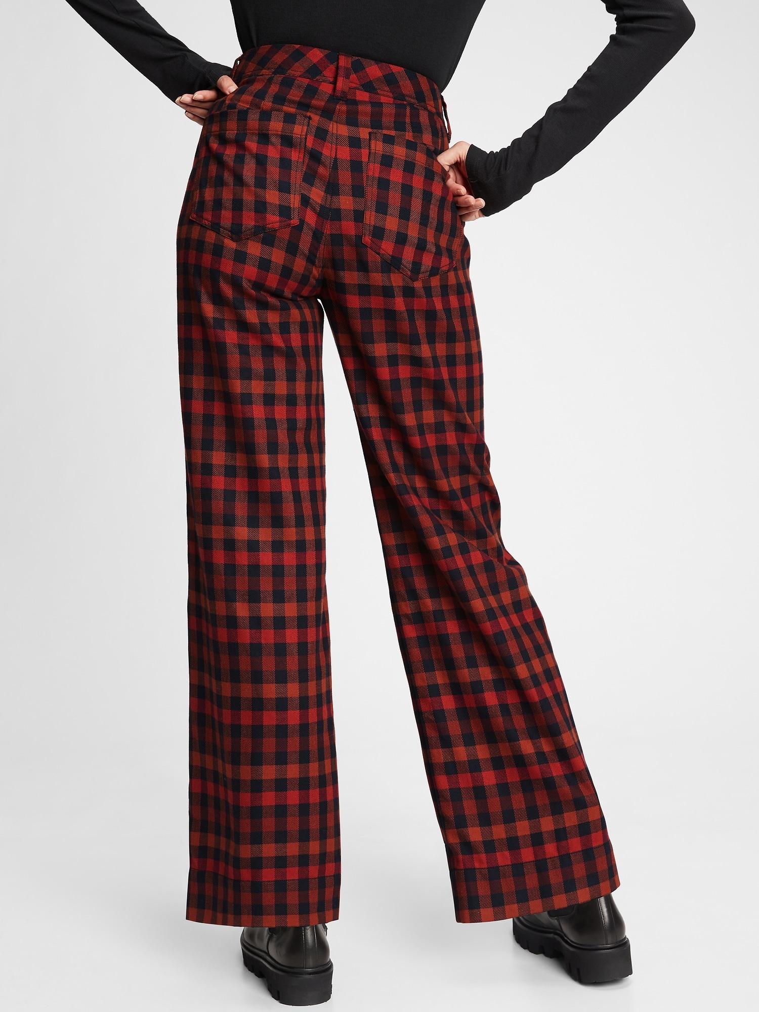 Gap Cotton High Rise Wide-leg Plaid 
