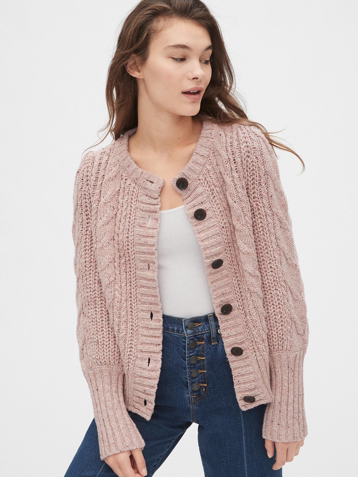 Gap Synthetic Chunky Cable-knit Cardigan Sweater in Soft Pink Heather  (Pink) - Lyst