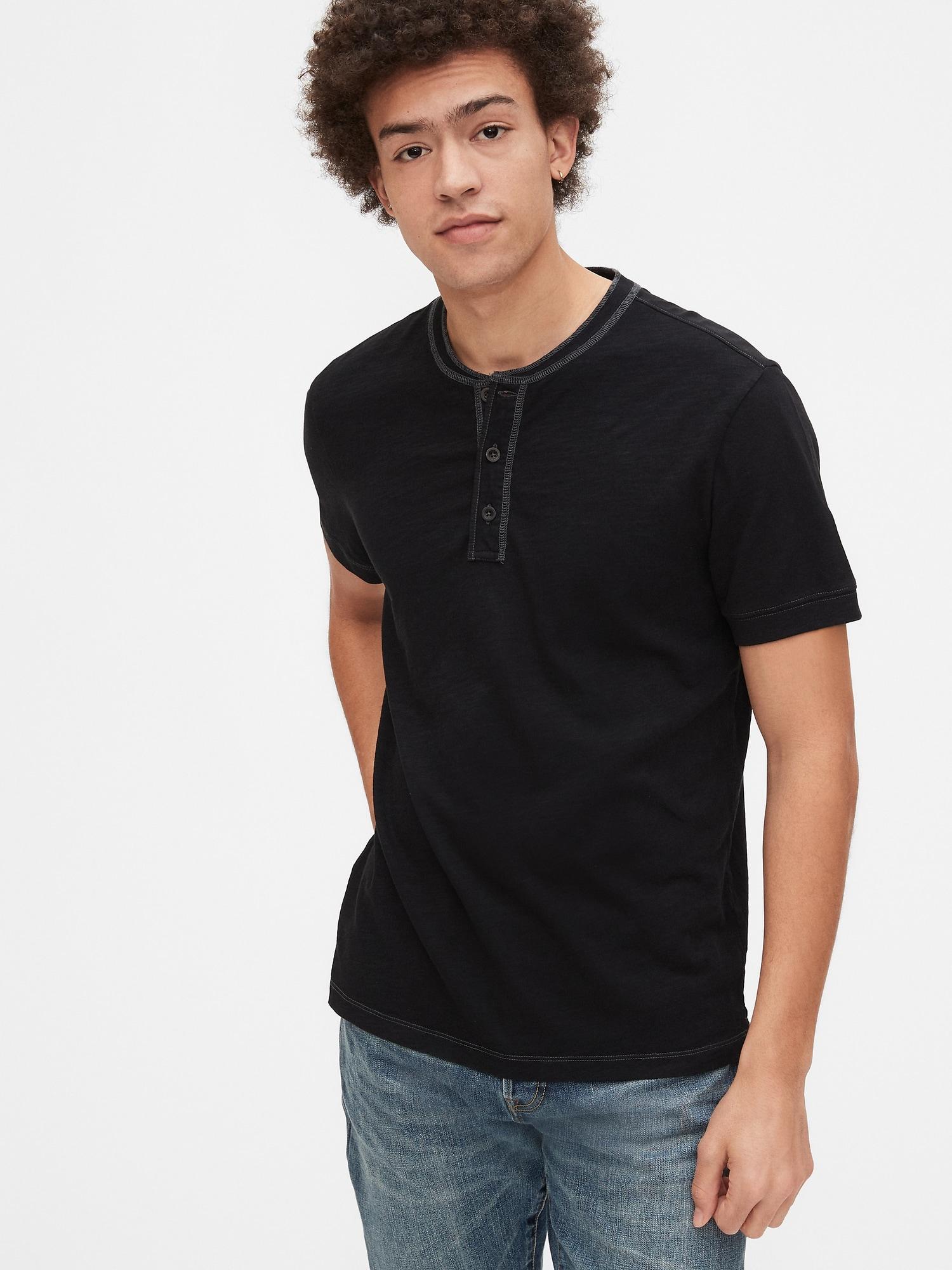 Gap Cotton Slub Henley T-shirt in Black for Men - Lyst