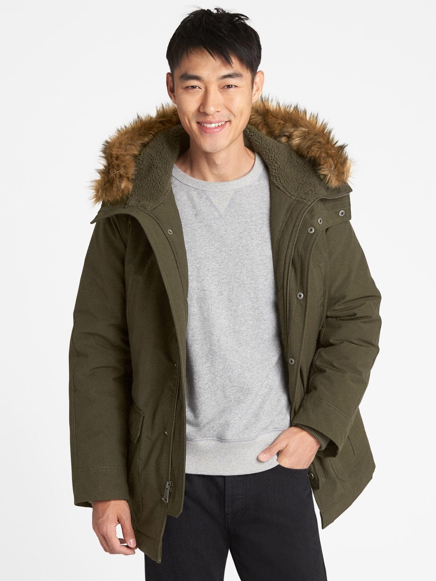 Gap hooded faux fur jacket hotsell