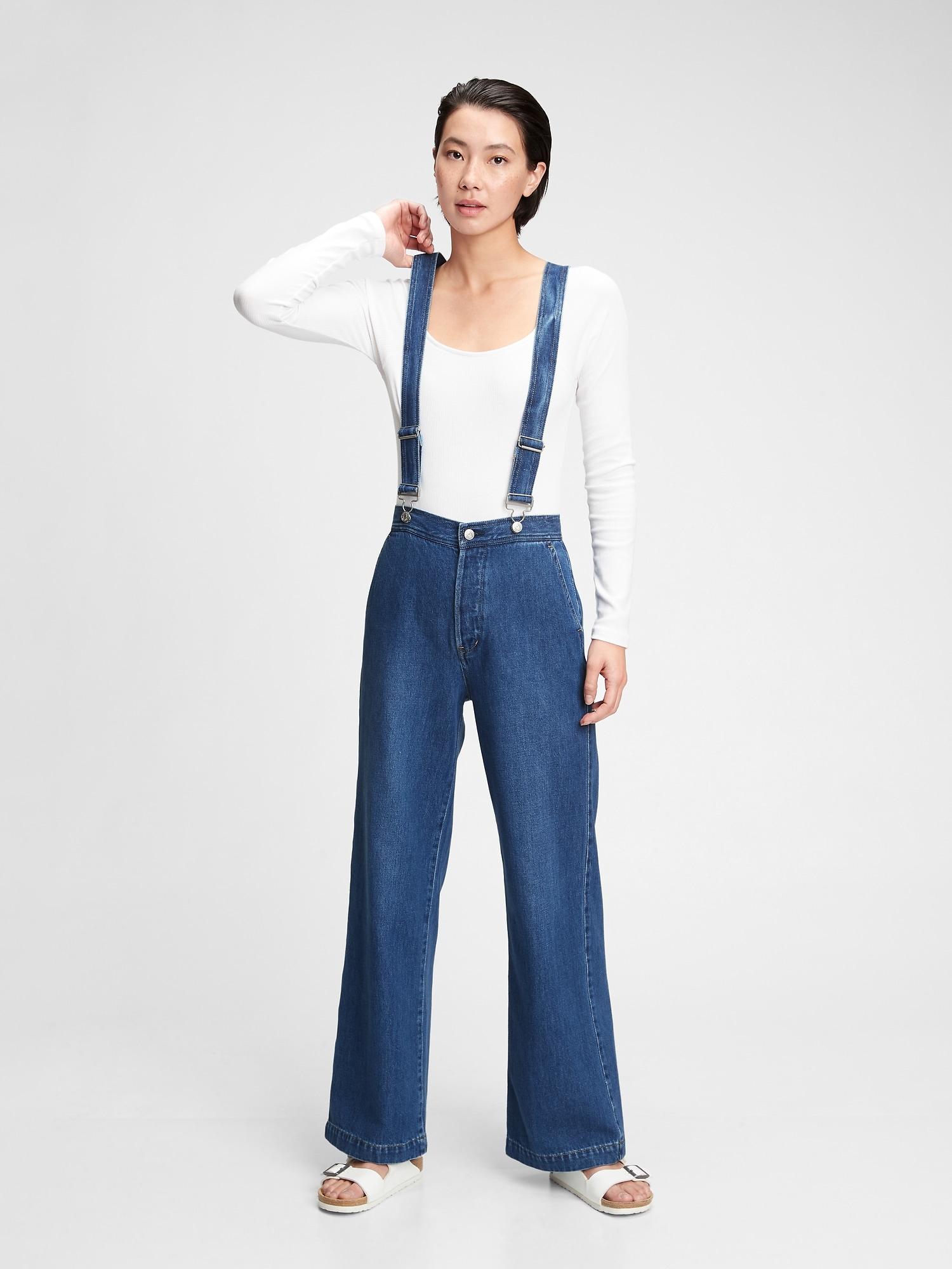 Gap Denim Wide-leg Suspender Jeans With 