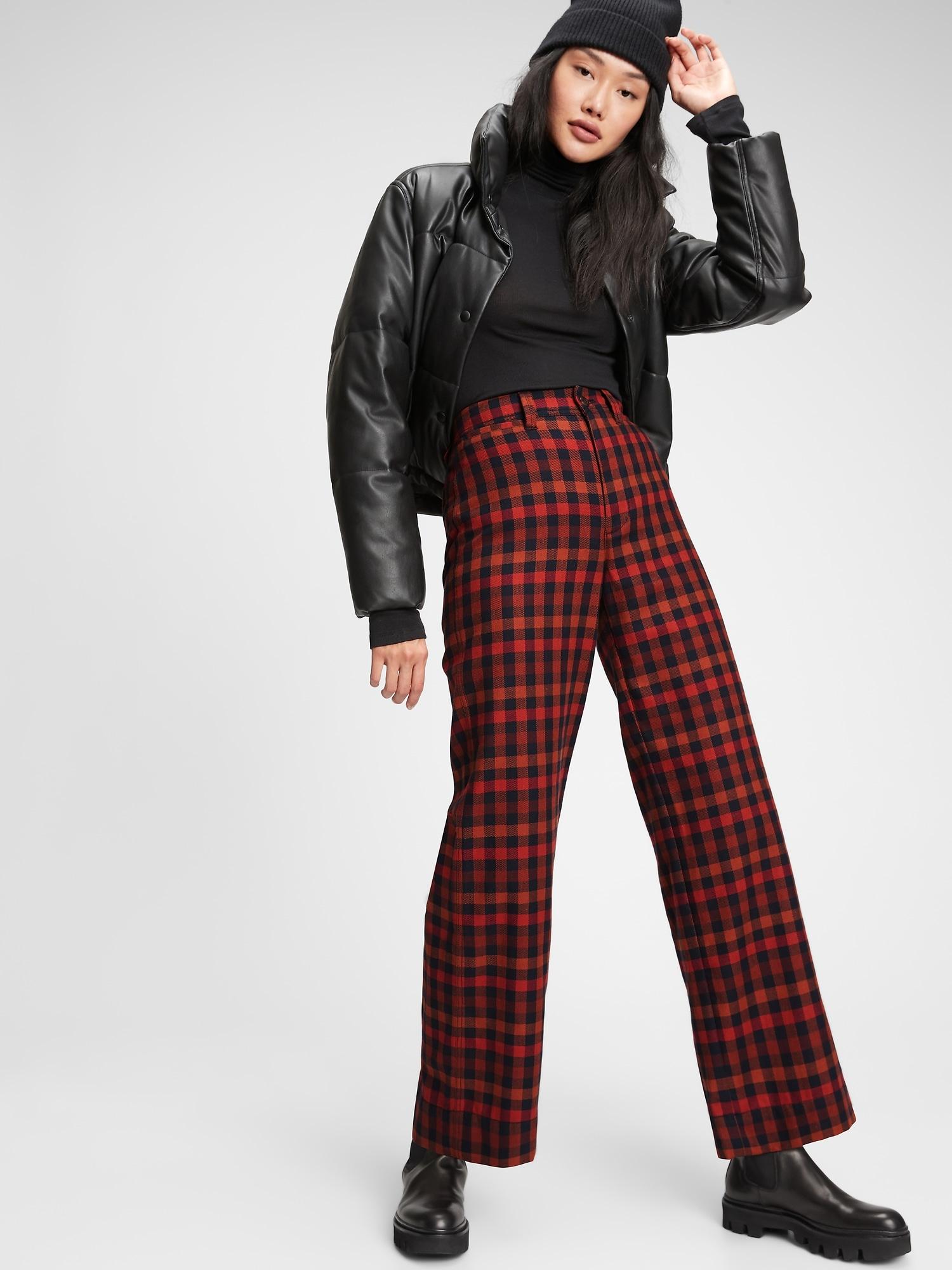 Gap Cotton High Rise Wide-leg Plaid 