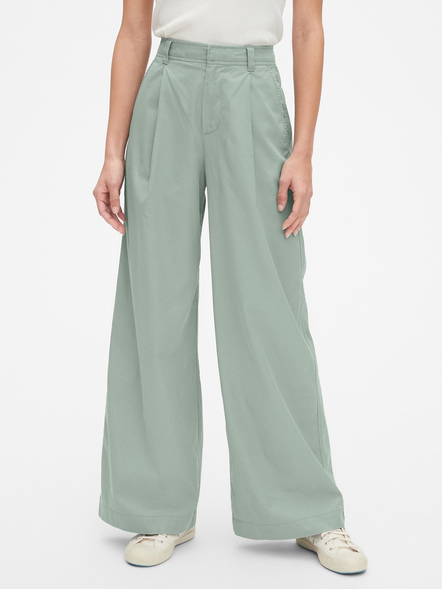 Gap High Rise Pleated Wide Leg Chino Pants in Sage Green (Green) - Lyst