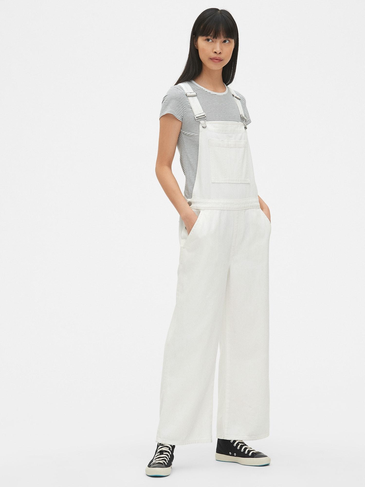 Gap Wide-leg Denim Overalls in White | Lyst
