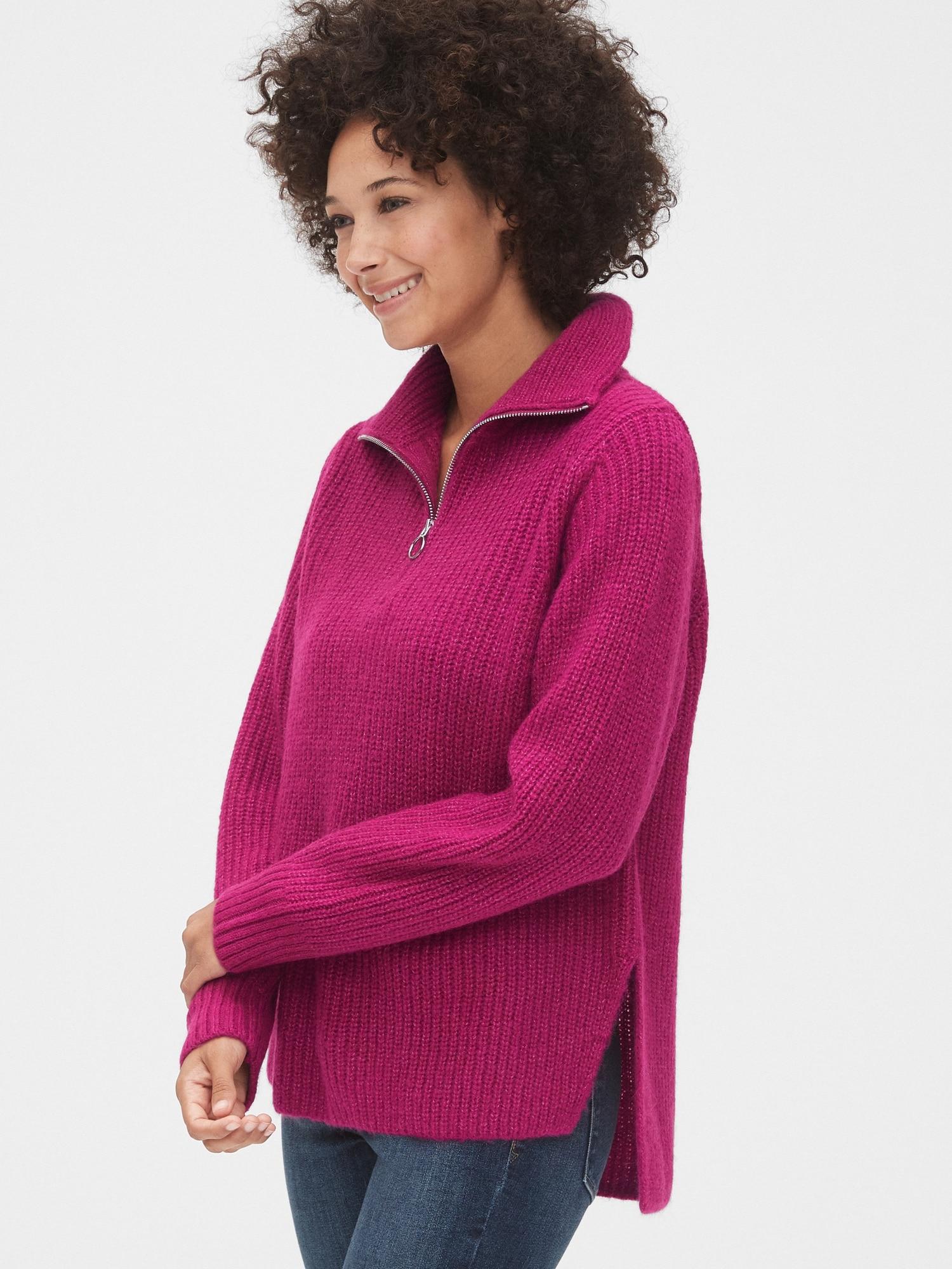 half zip sweater pink