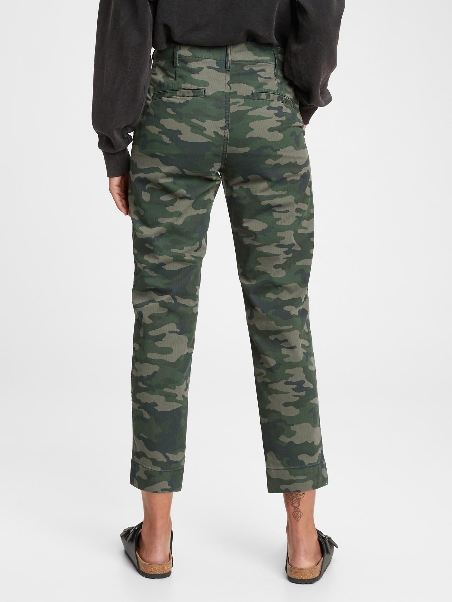 Mid Rise Stretch Straight Khaki Pants 