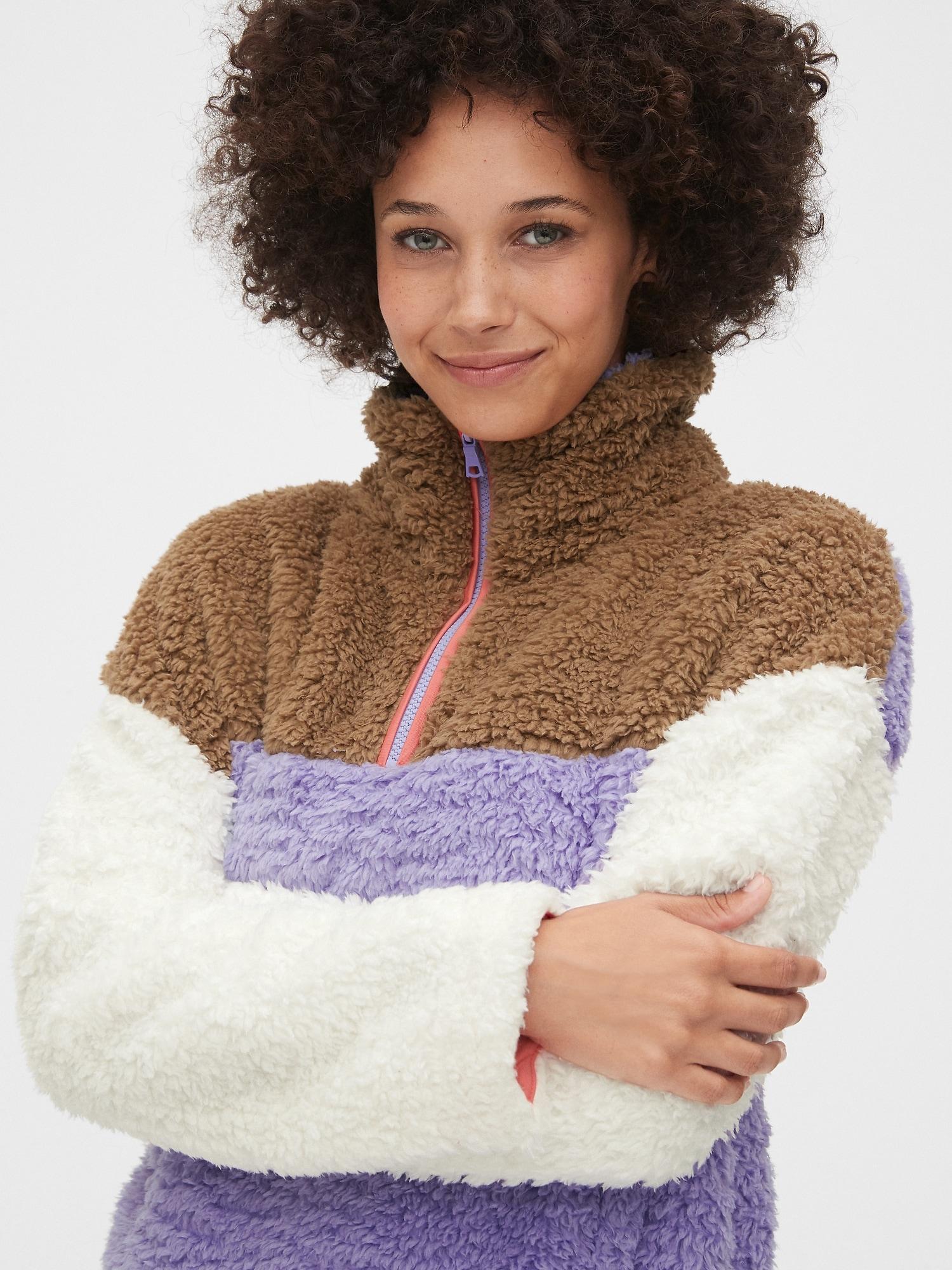color block sherpa pullover