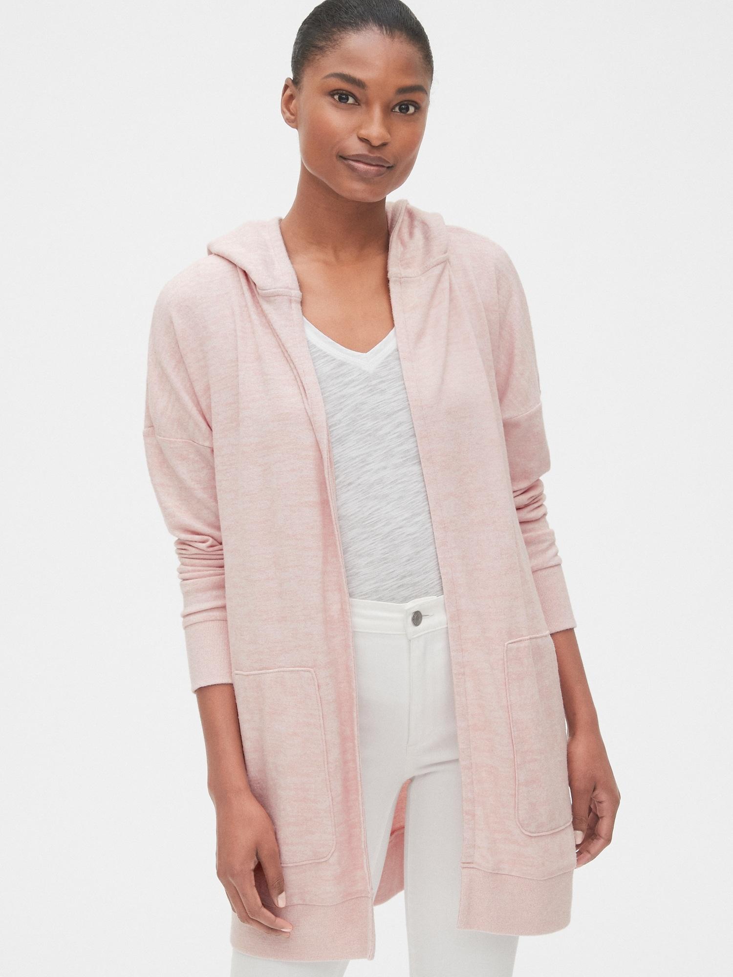 pink hooded cardigan
