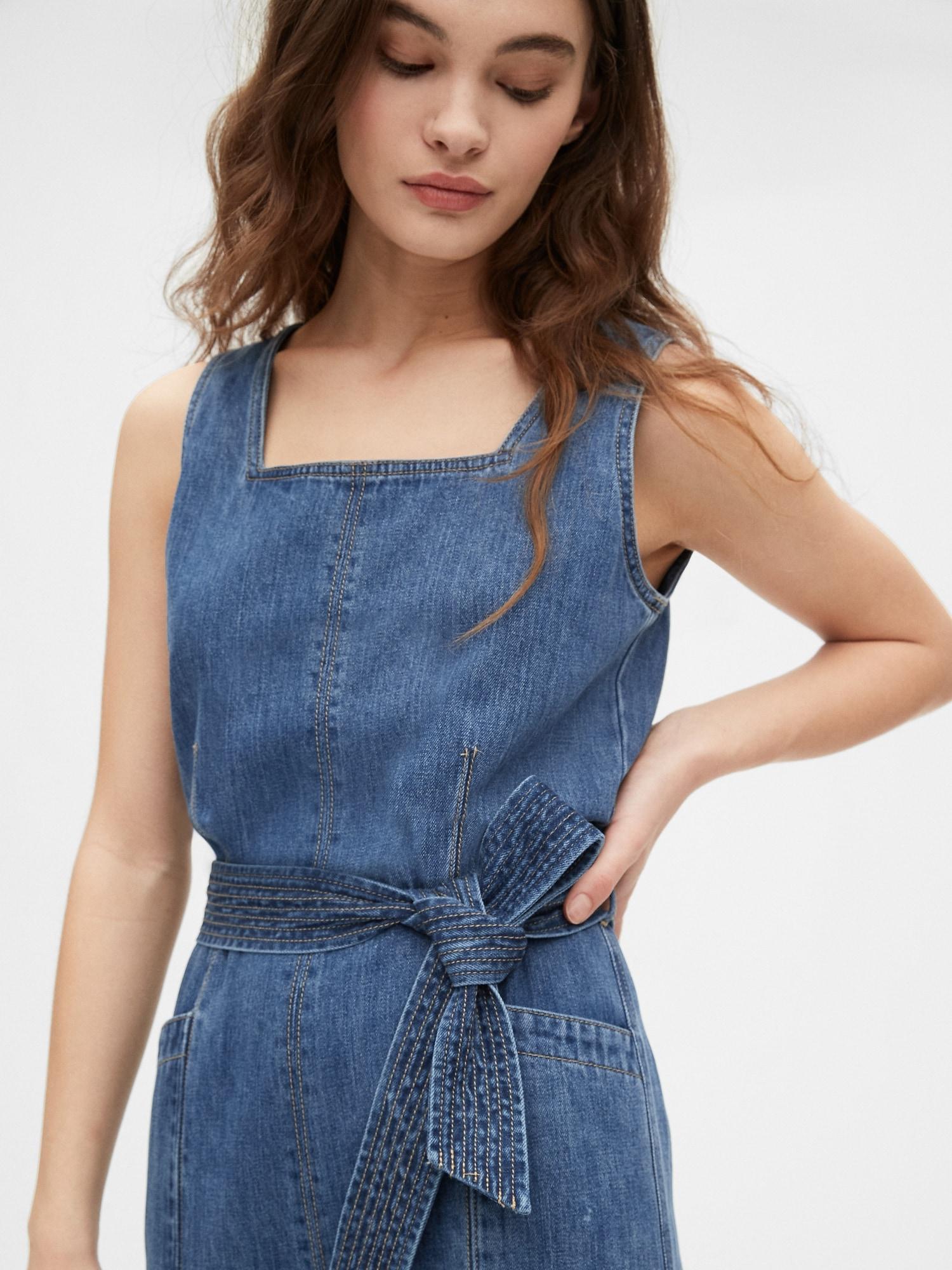 Gap Squareneck Wide-leg Denim Jumpsuit 