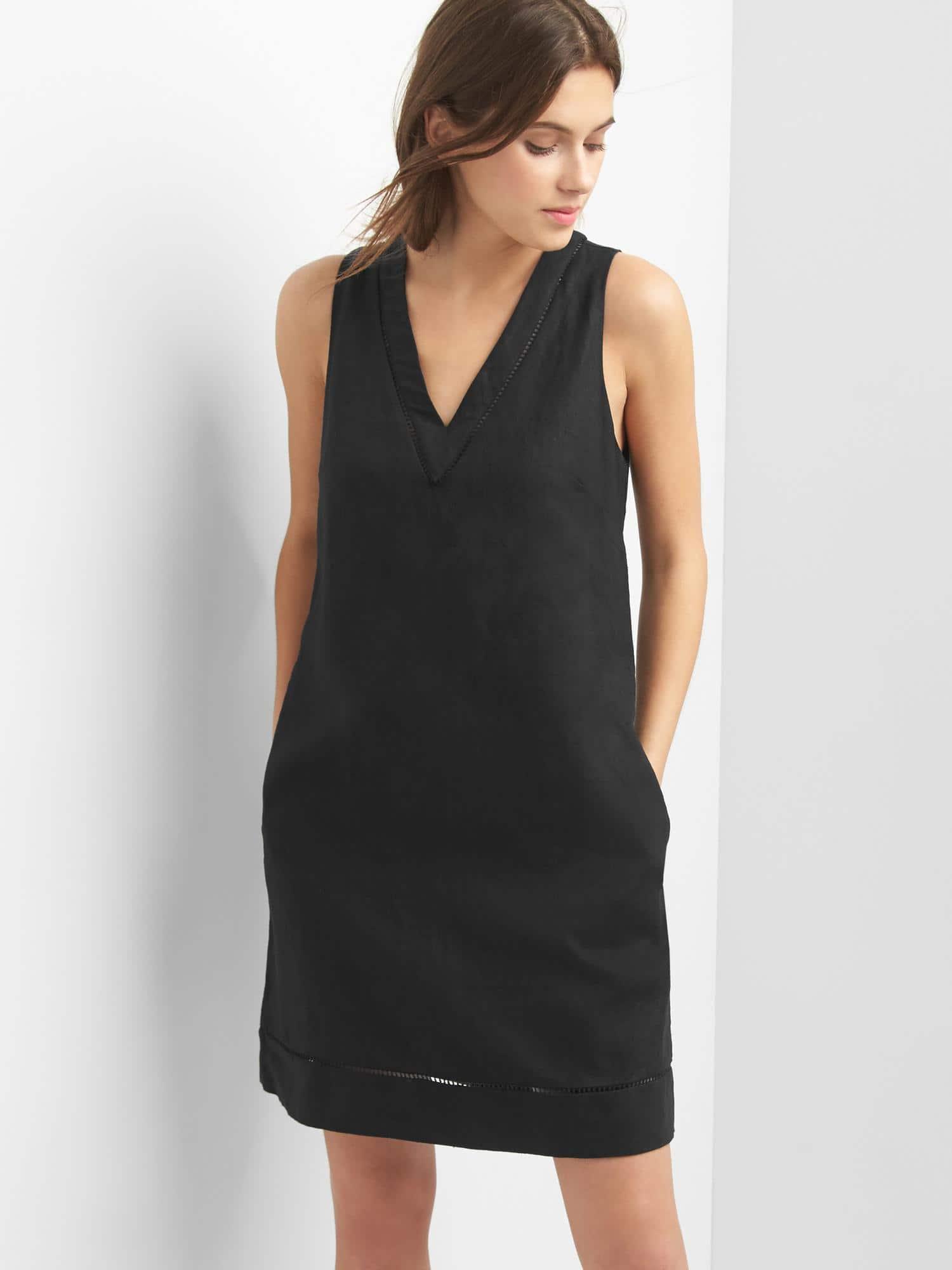 V neck linen shift dress Clearance