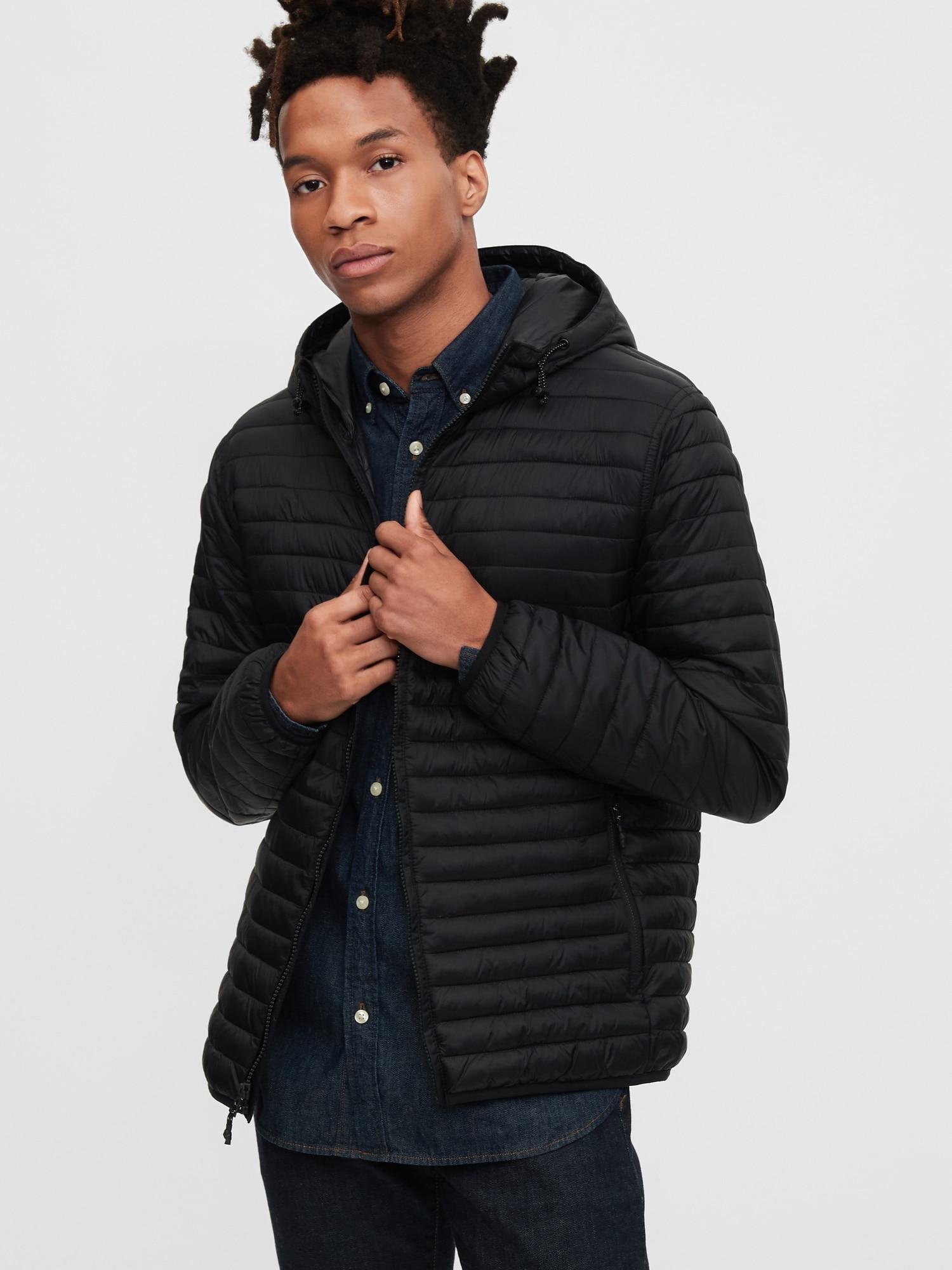 hooded lightweight puffer jacket