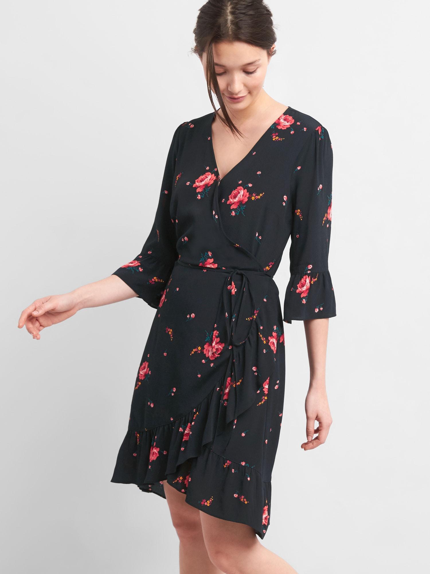 gap floral wrap dress
