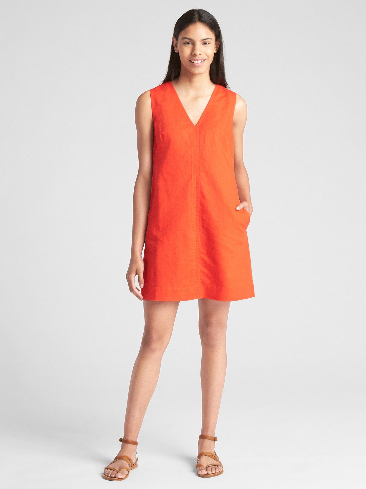 orange linen shift dress