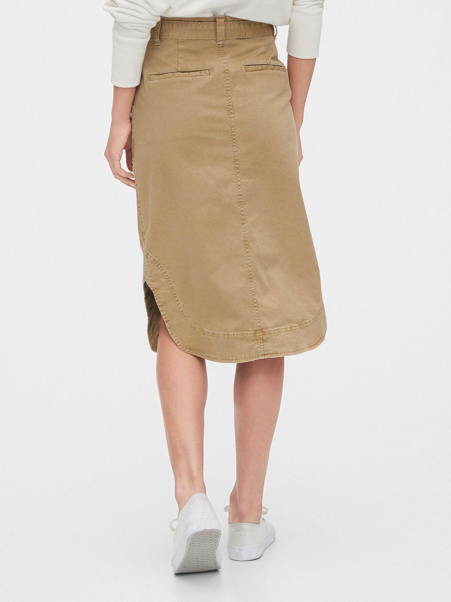 Gap Cotton Khaki Shirttail Midi Skirt in Natural - Lyst