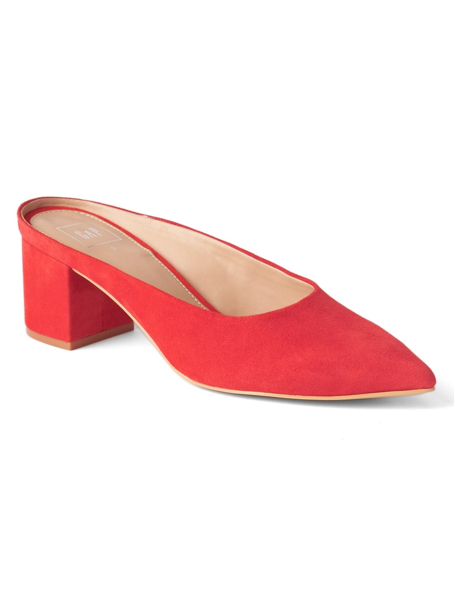 red block heel mules