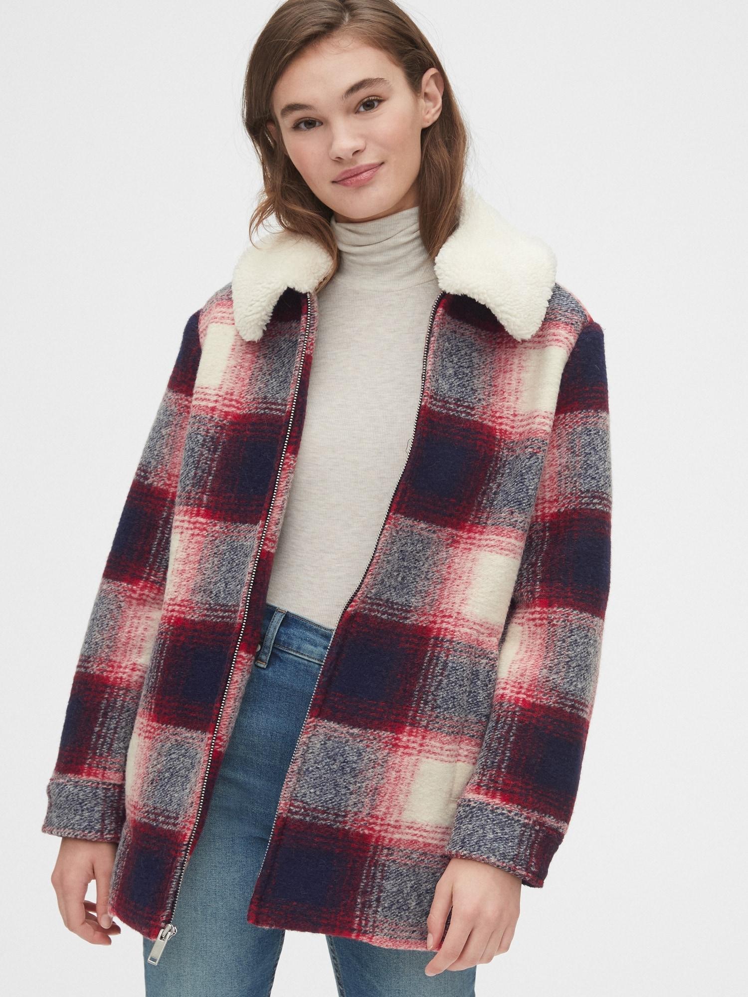plaid wool blend coat