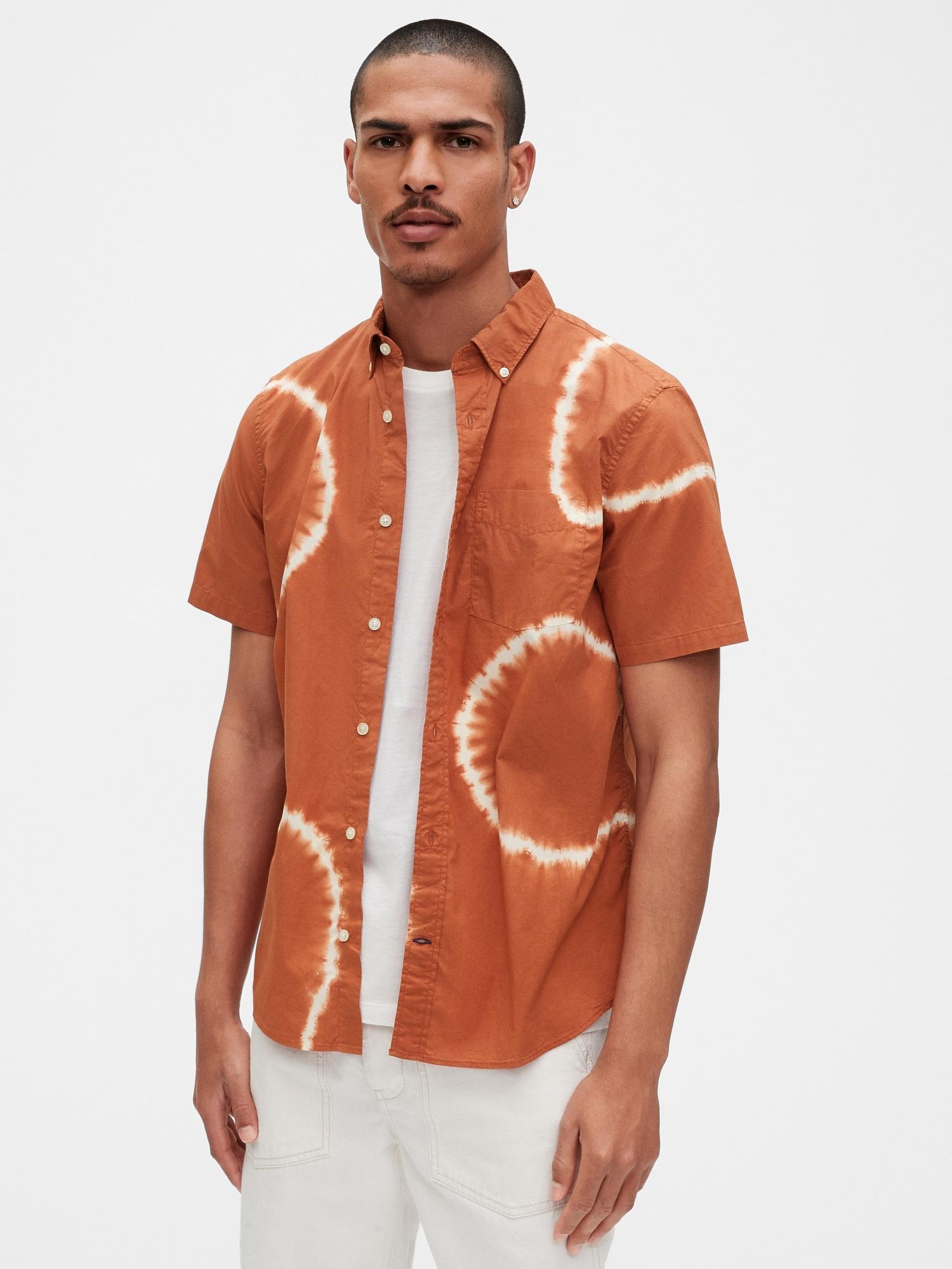 Download Gap Lived-in Short Sleeve Poplin Shirt in Orange Tie Dye ...