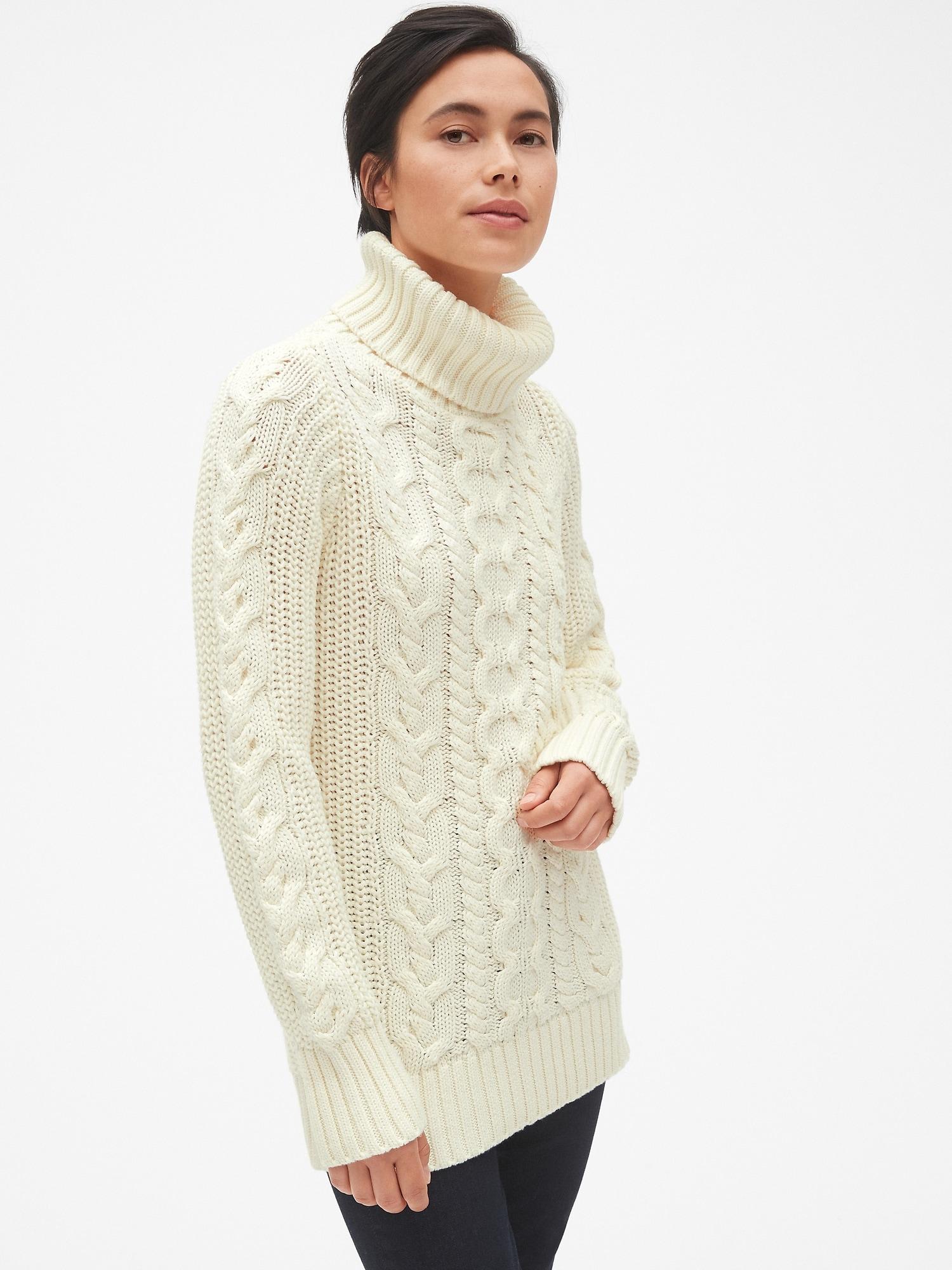 Gap Cotton Cableknit Turtleneck Tunic Sweater in White Lyst