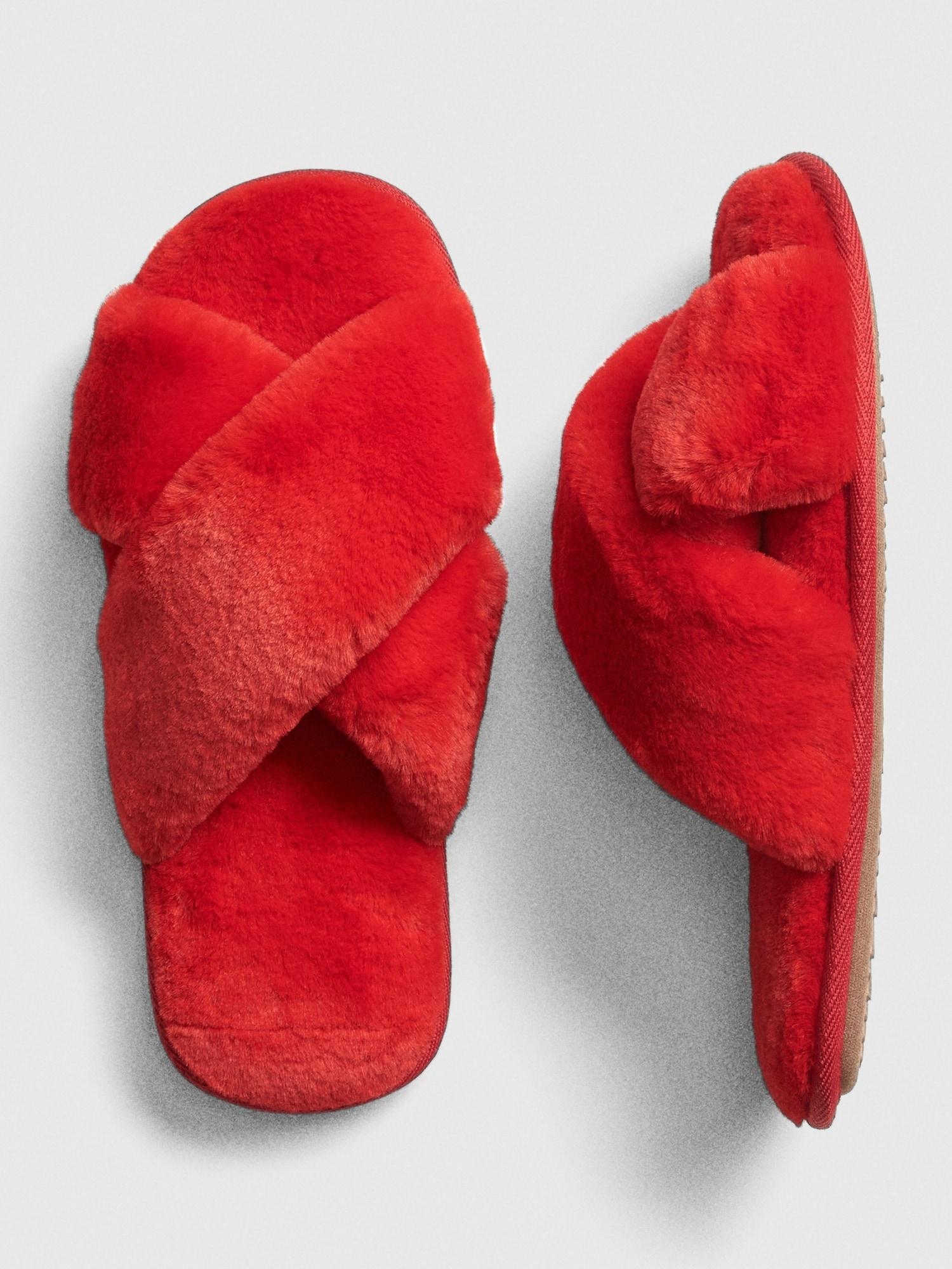 fur crossover slippers