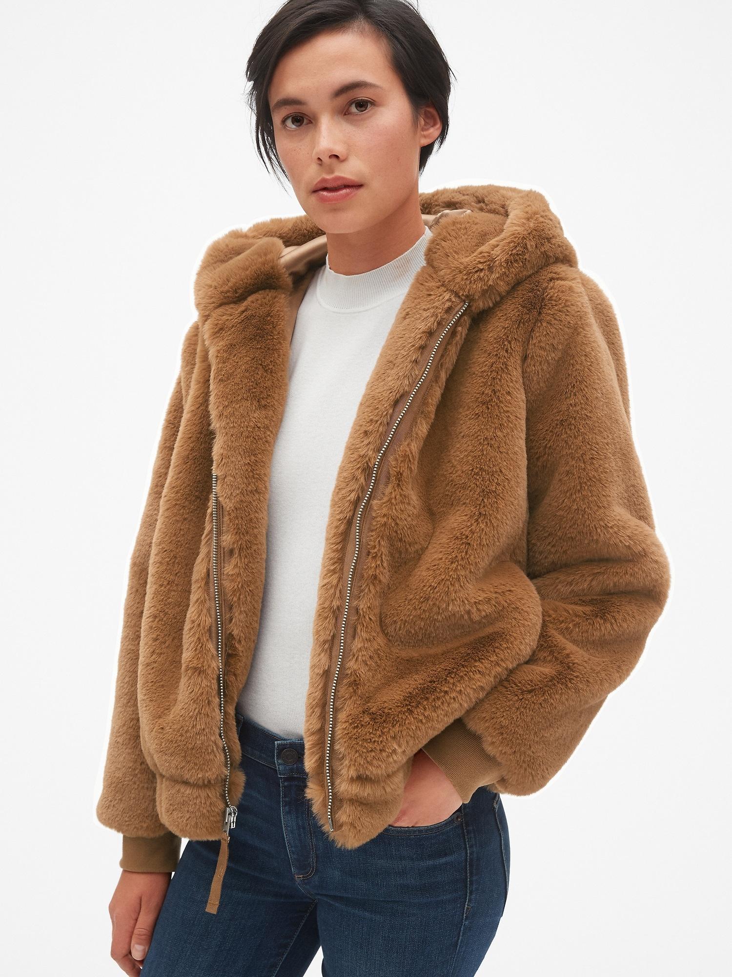 Gap faux fur bomber jacket Outlet