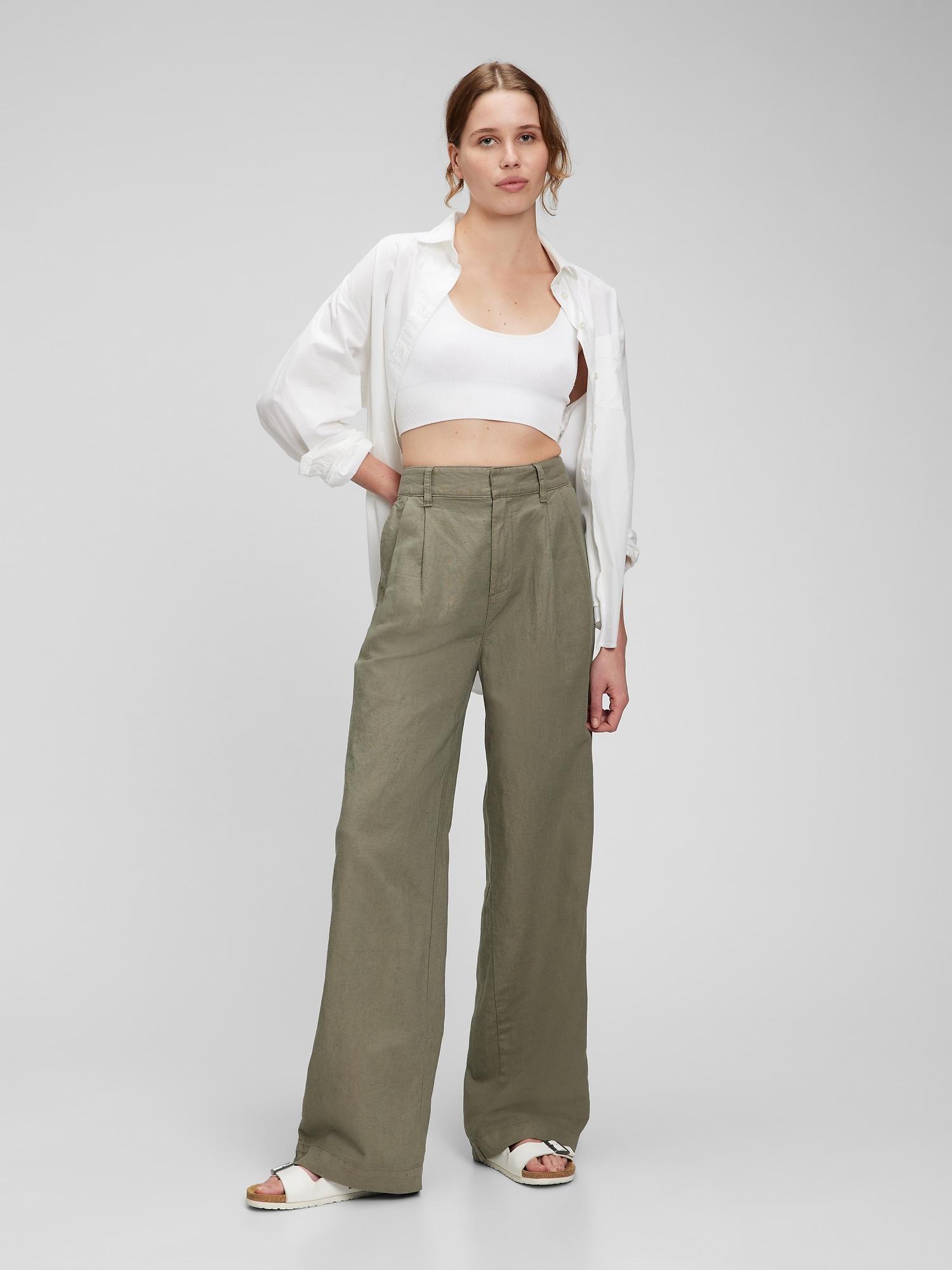Linen-cotton Pleated Wide Leg Pants 