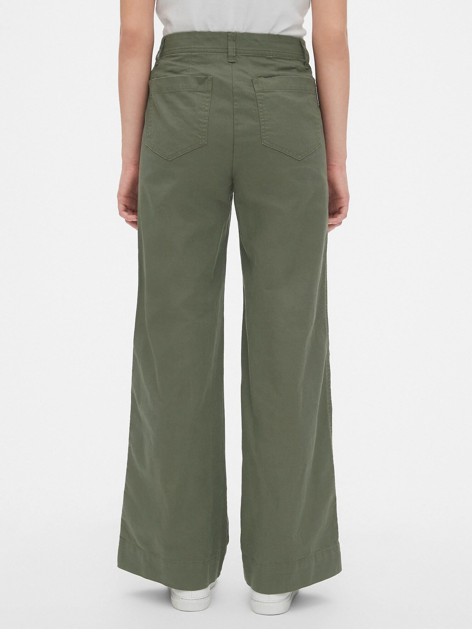 Button-fly Wide-leg Chino Pants 