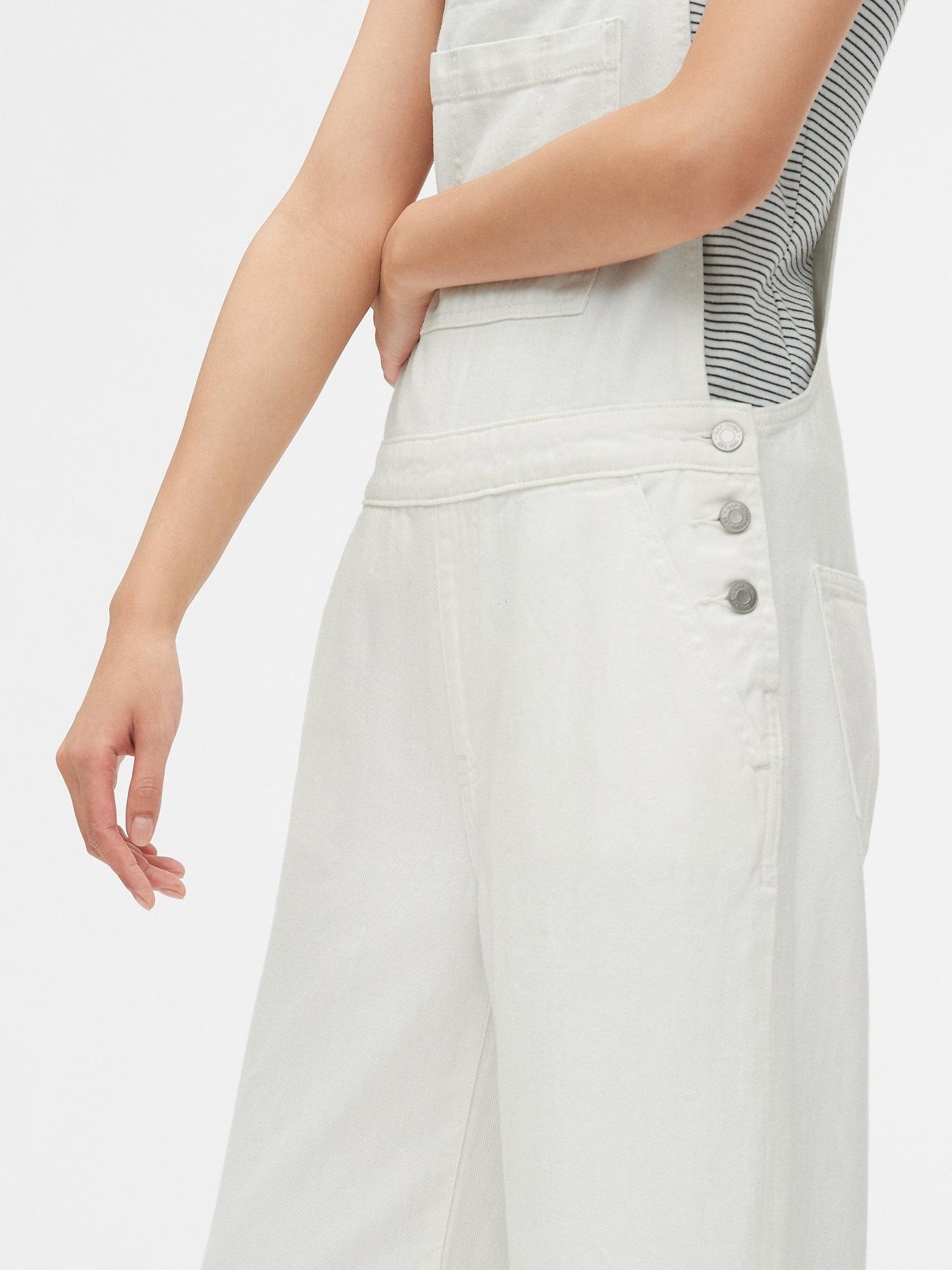 Gap Wide-leg Denim Overalls in White | Lyst