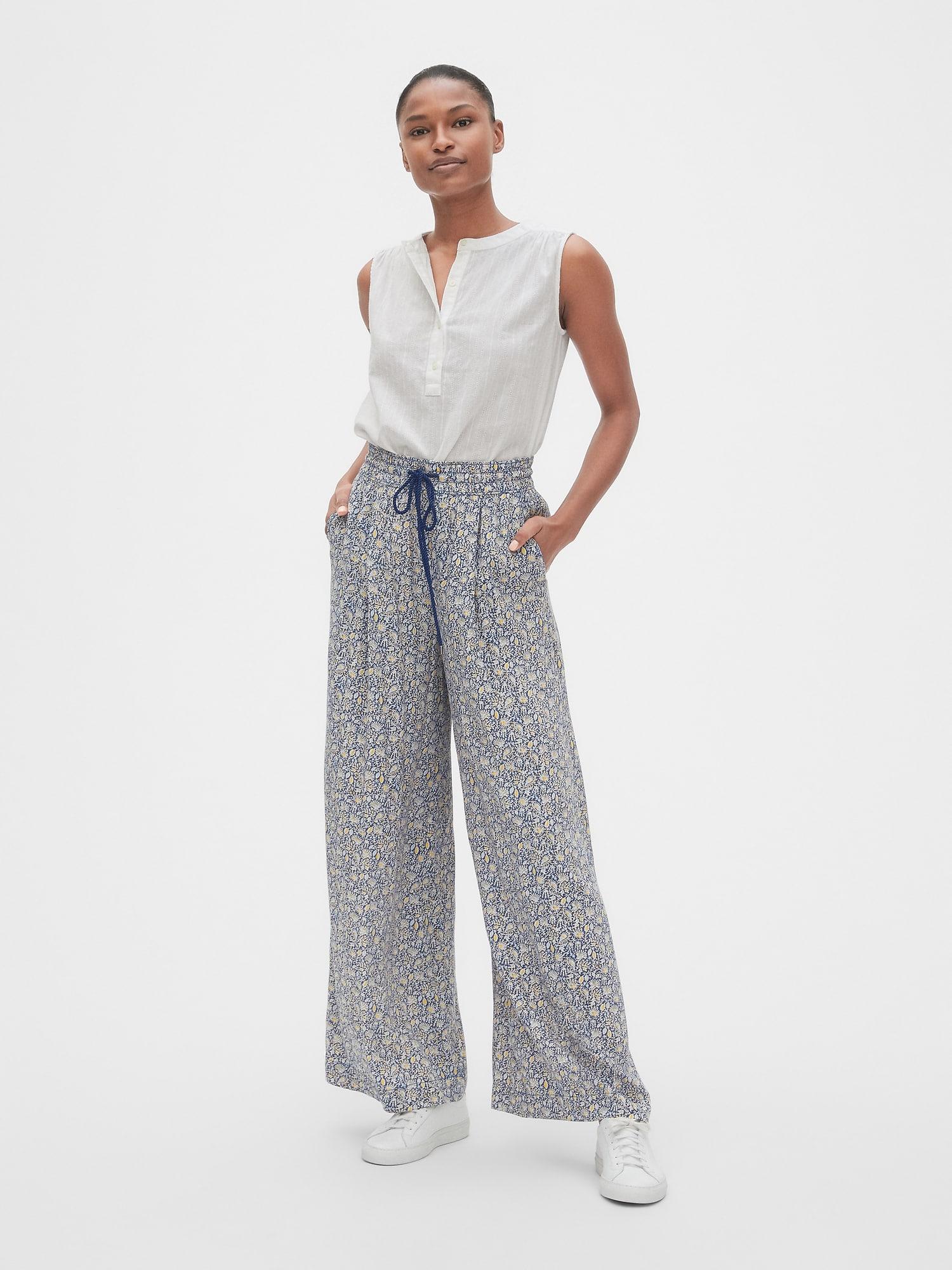 wide leg patterned pants