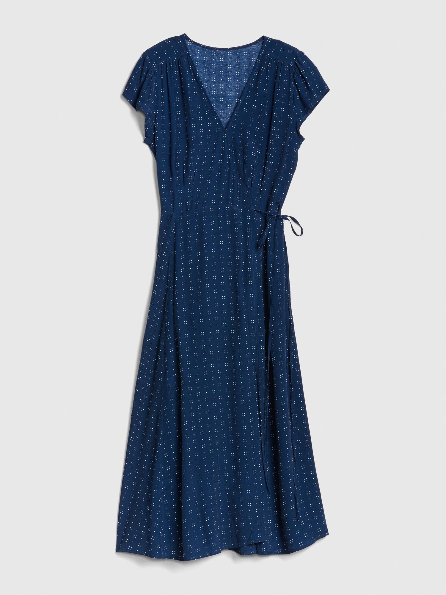 Gap Midi Wrap Dress in Blue Dot (Blue 