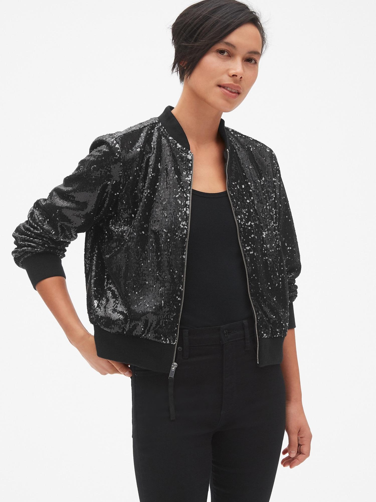 black sequin bomber jacket
