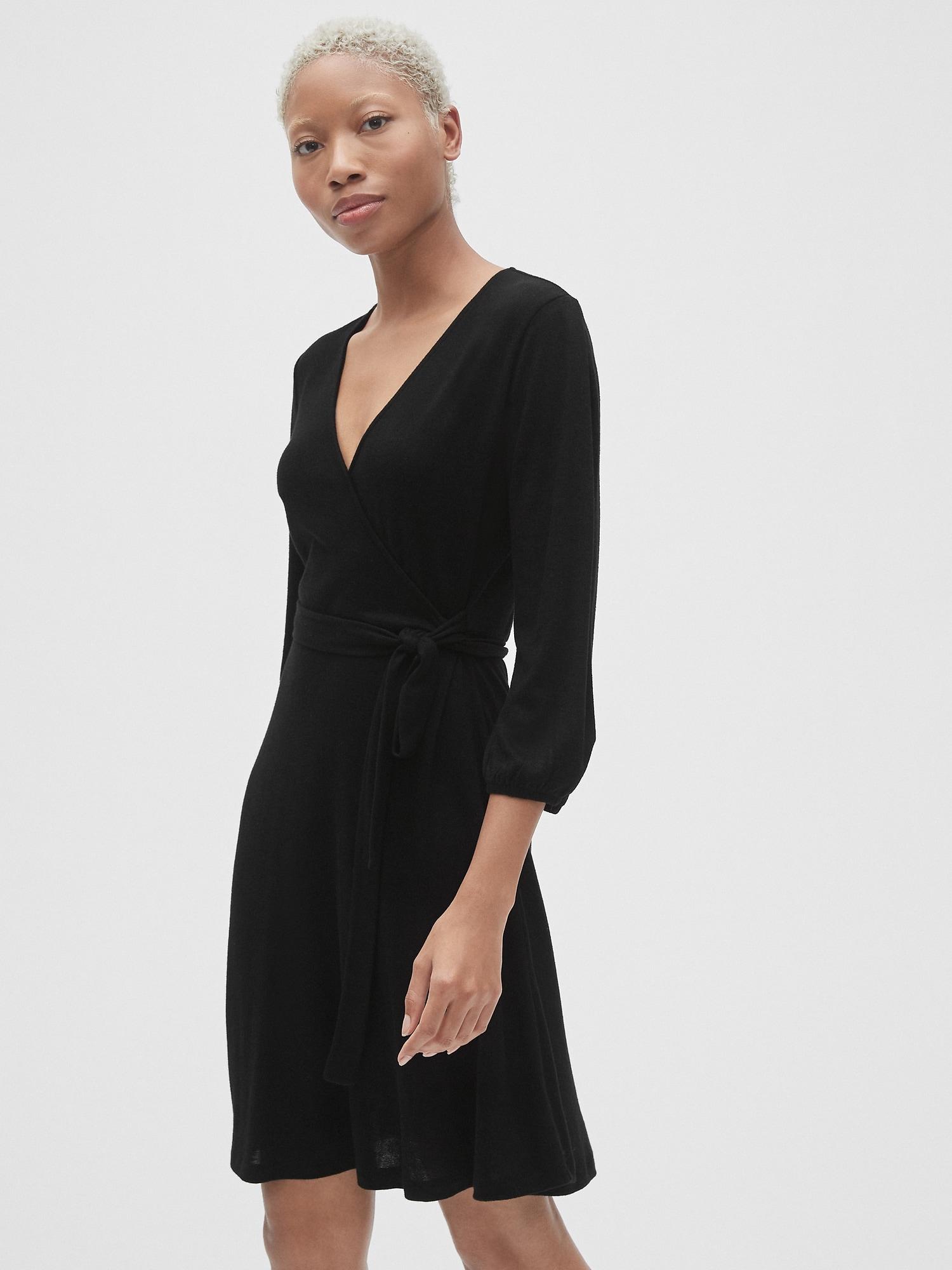 three quarter sleeve wrap dress