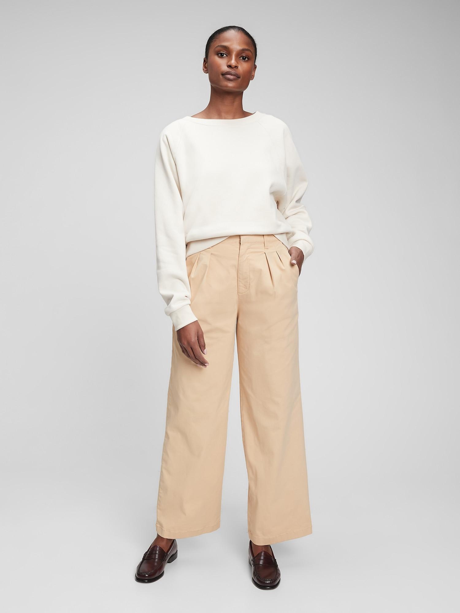 Gap Cotton High Rise Pleated Wide Khaki 