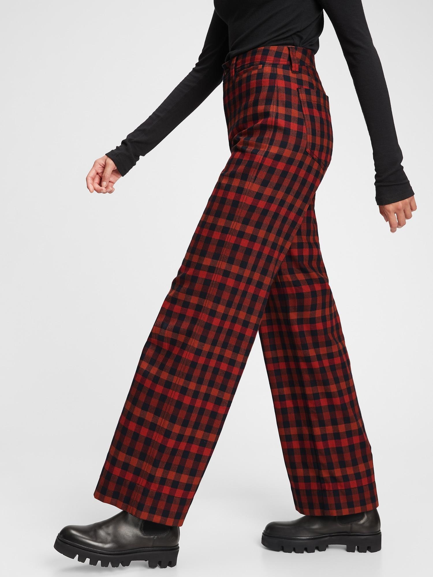 Gap Cotton High Rise Wide-leg Plaid 