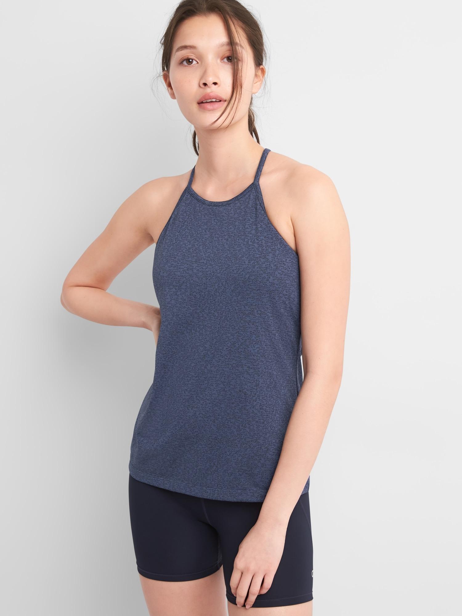 Gap Fit High Neck Shelf Bra Tank Top in Blue - Lyst