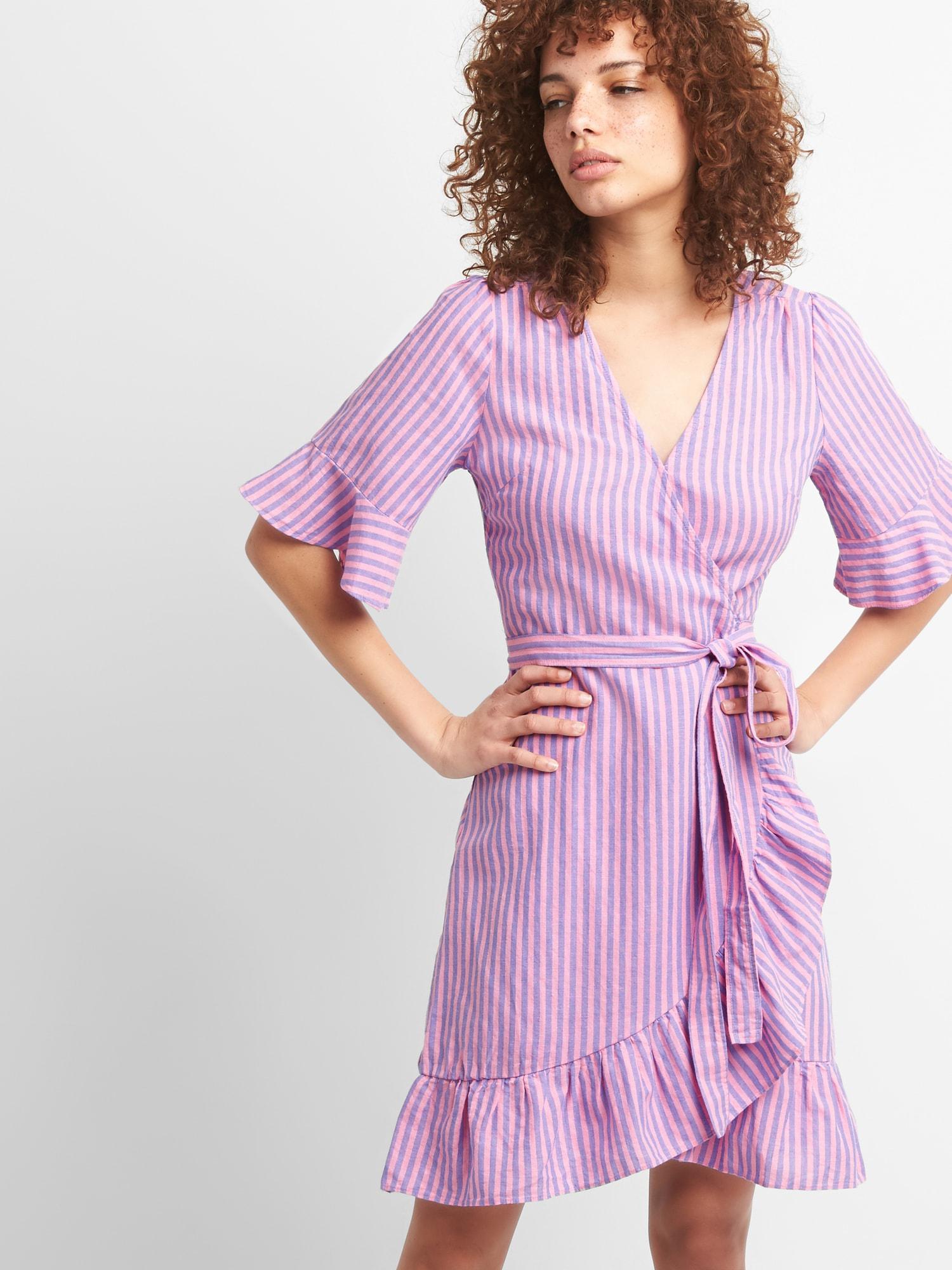 pink linen wrap dress