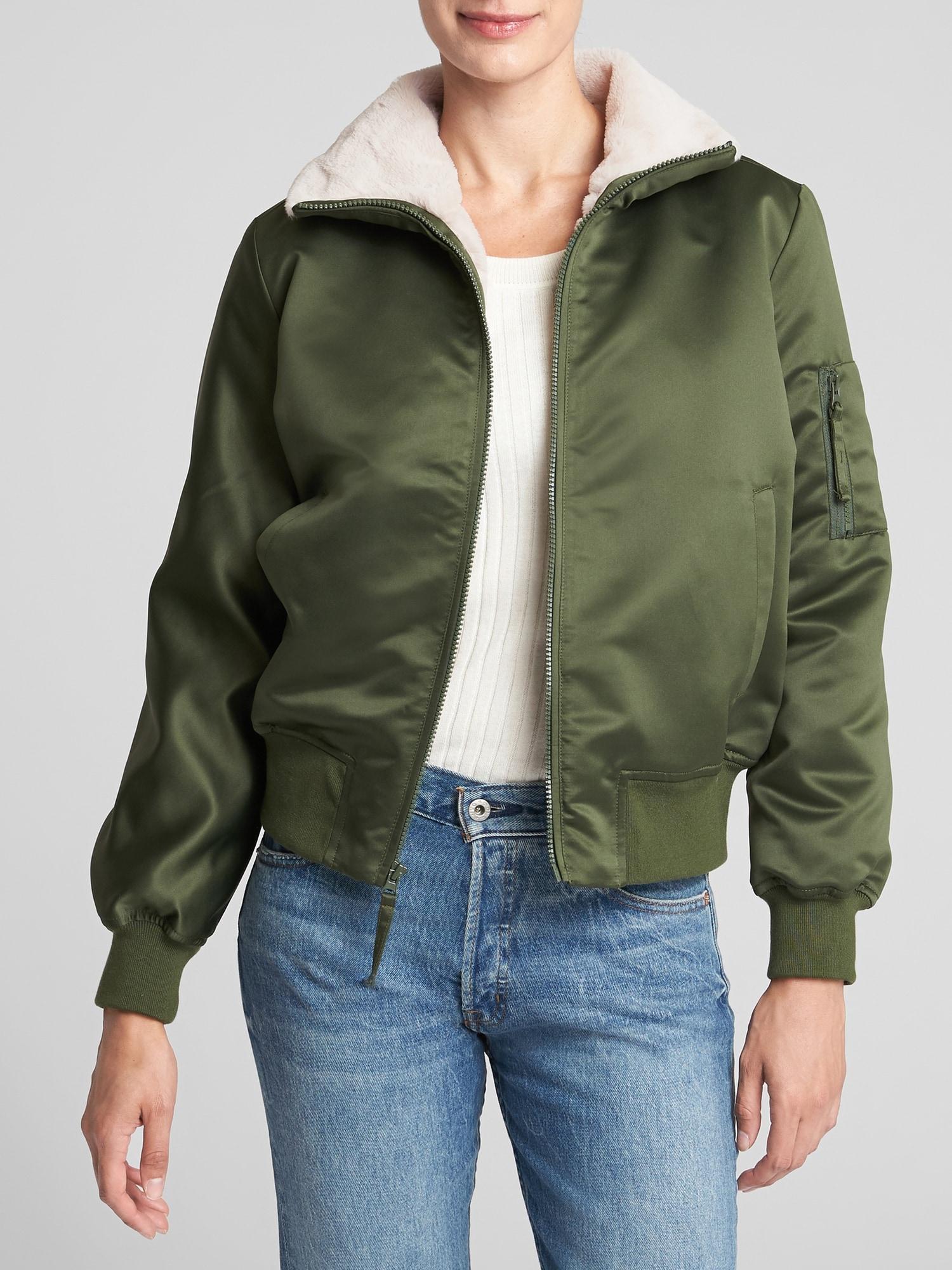 Gap faux fur bomber jacket Outlet