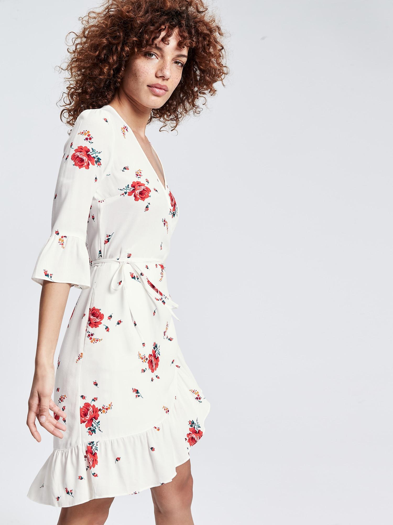 white floral ruffle dress