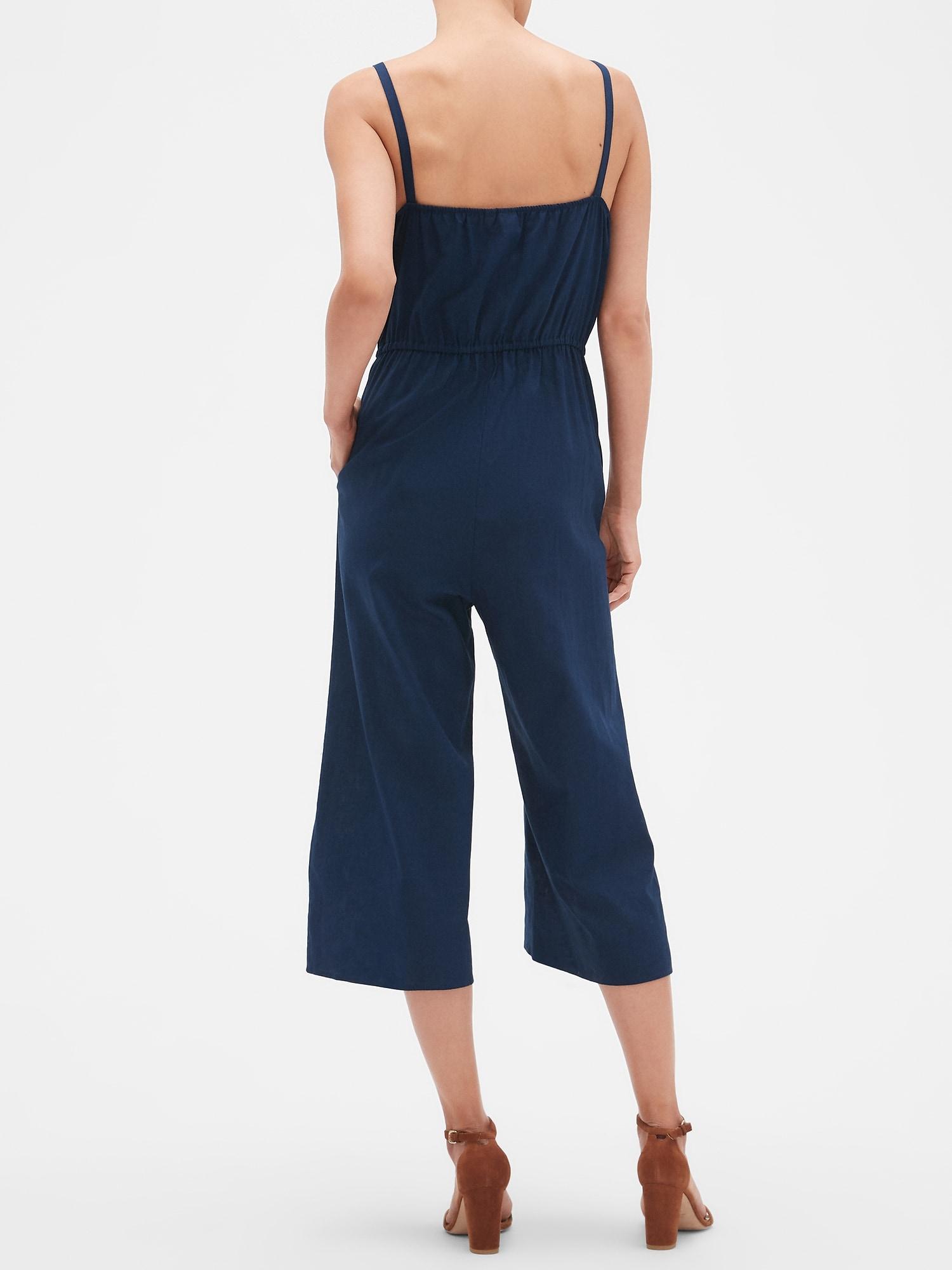 GAP Factory Square-neck Jumpsuit In Linen in Blue - Lyst
