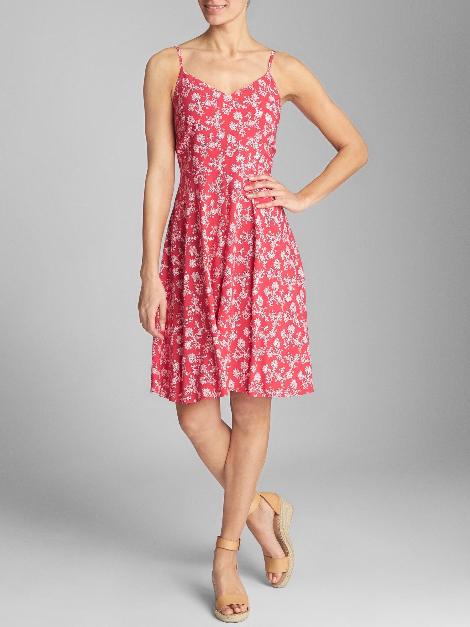 red floral fit and flare dress