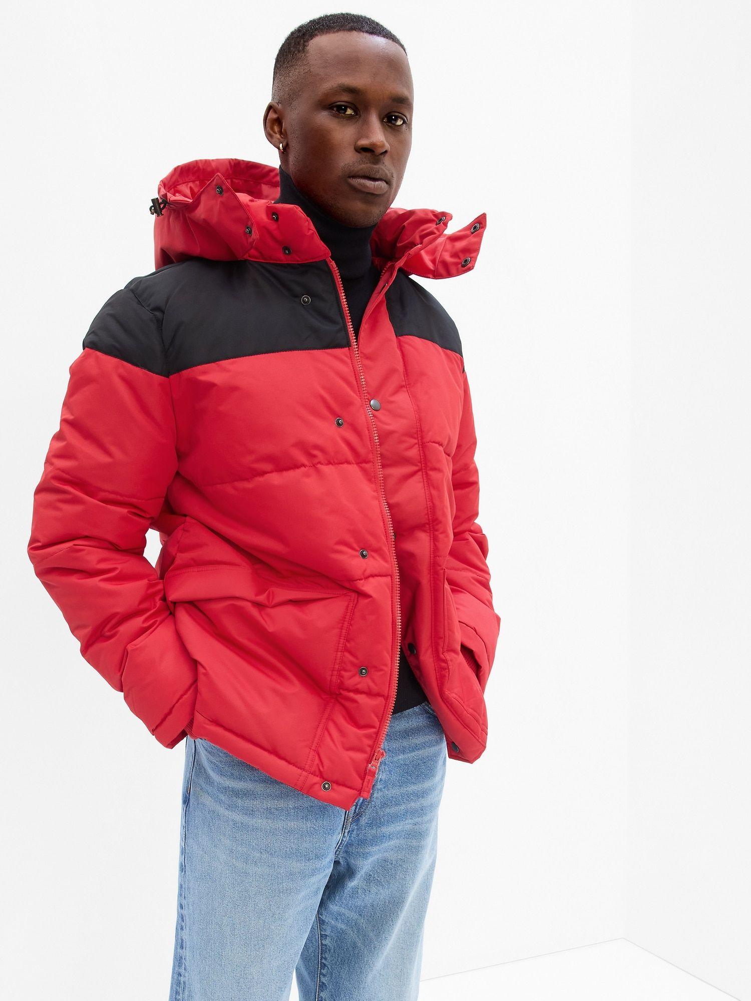 GAP Factory Coldcontrol Max Colorblock Puffer Jacket in Red for Men | Lyst
