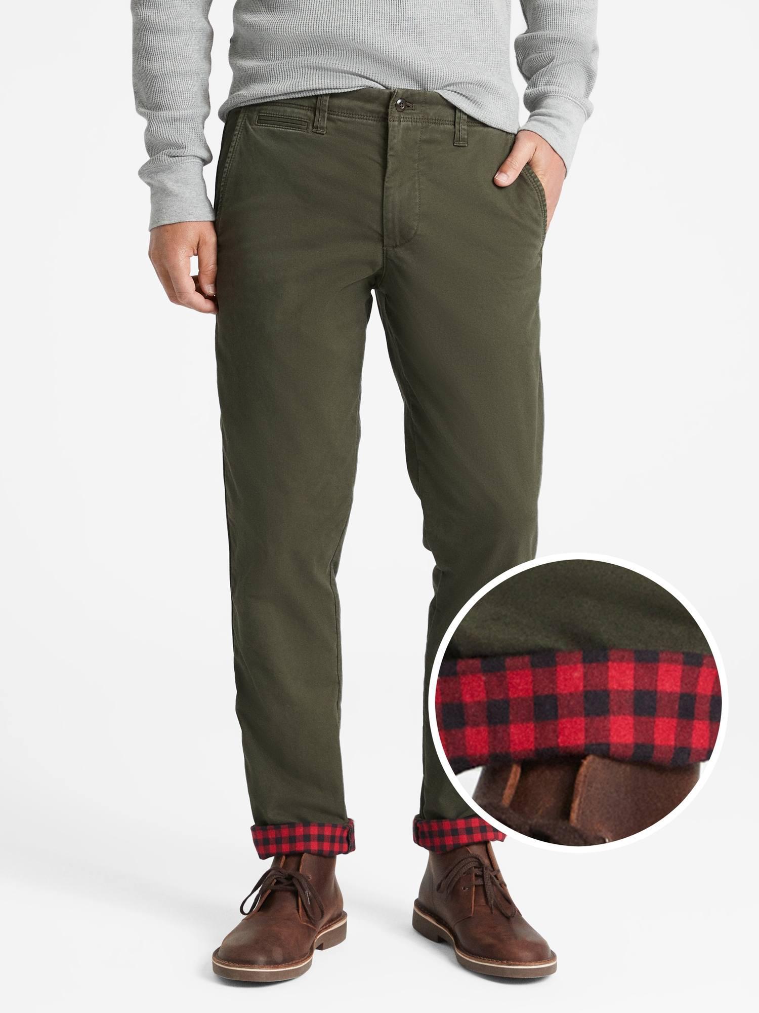 GAP Factory Flannel-lined Twill Pants In Slim Fit in Green for Men | Lyst