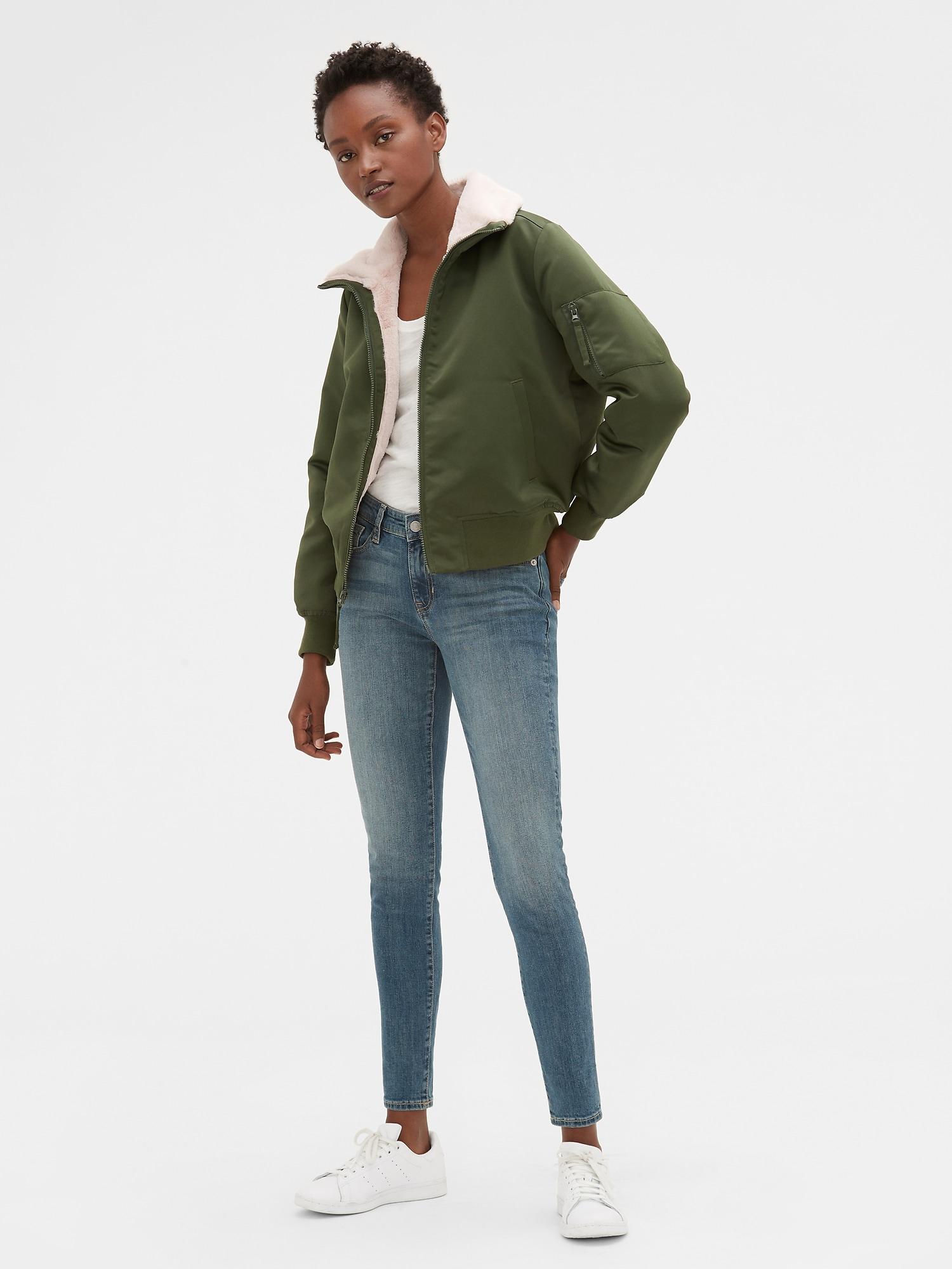 gap faux fur bomber jacket