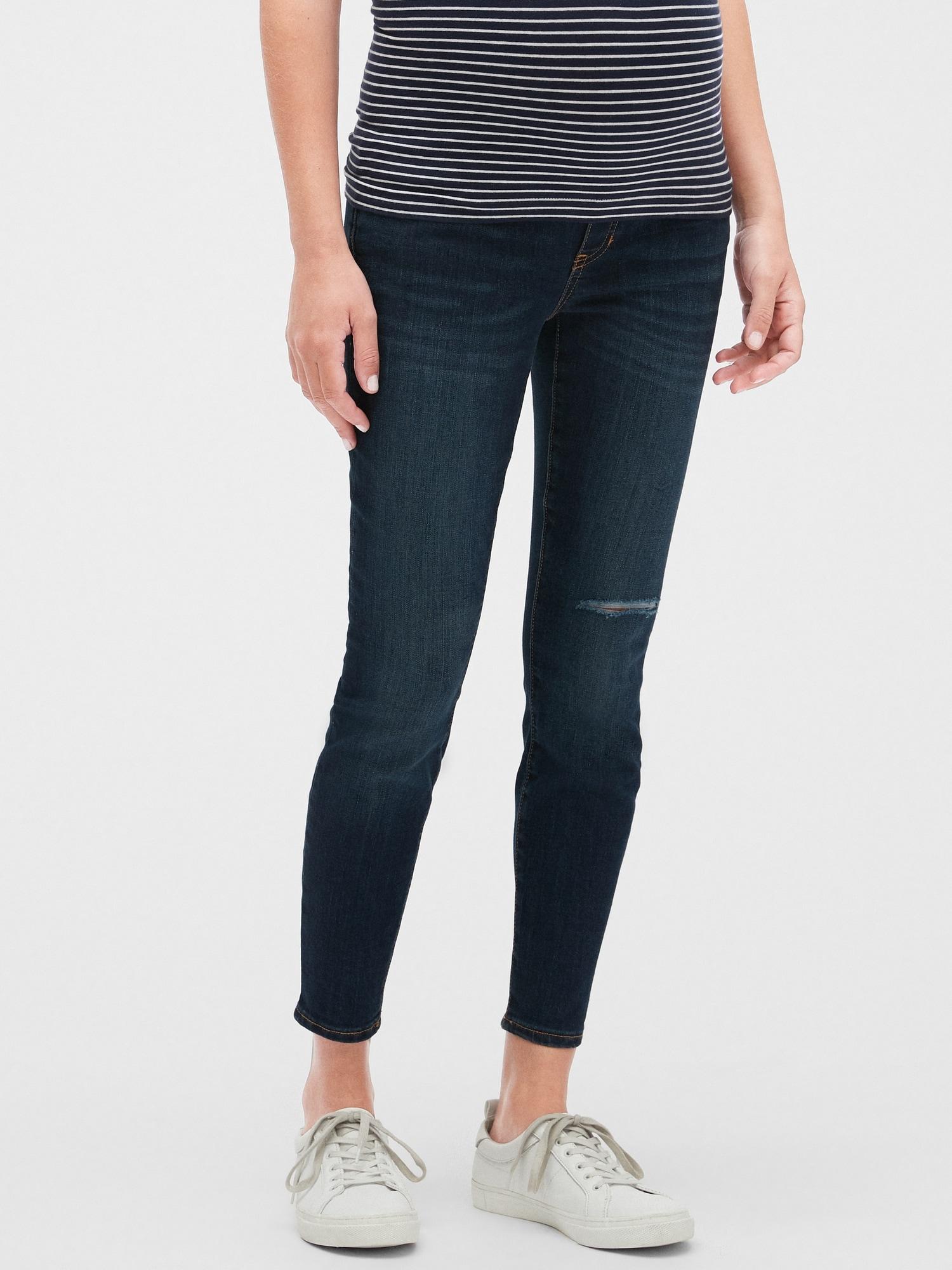 GAP Factory Denim Maternity Destructed Demi Panel Legging Skimmer Jeans