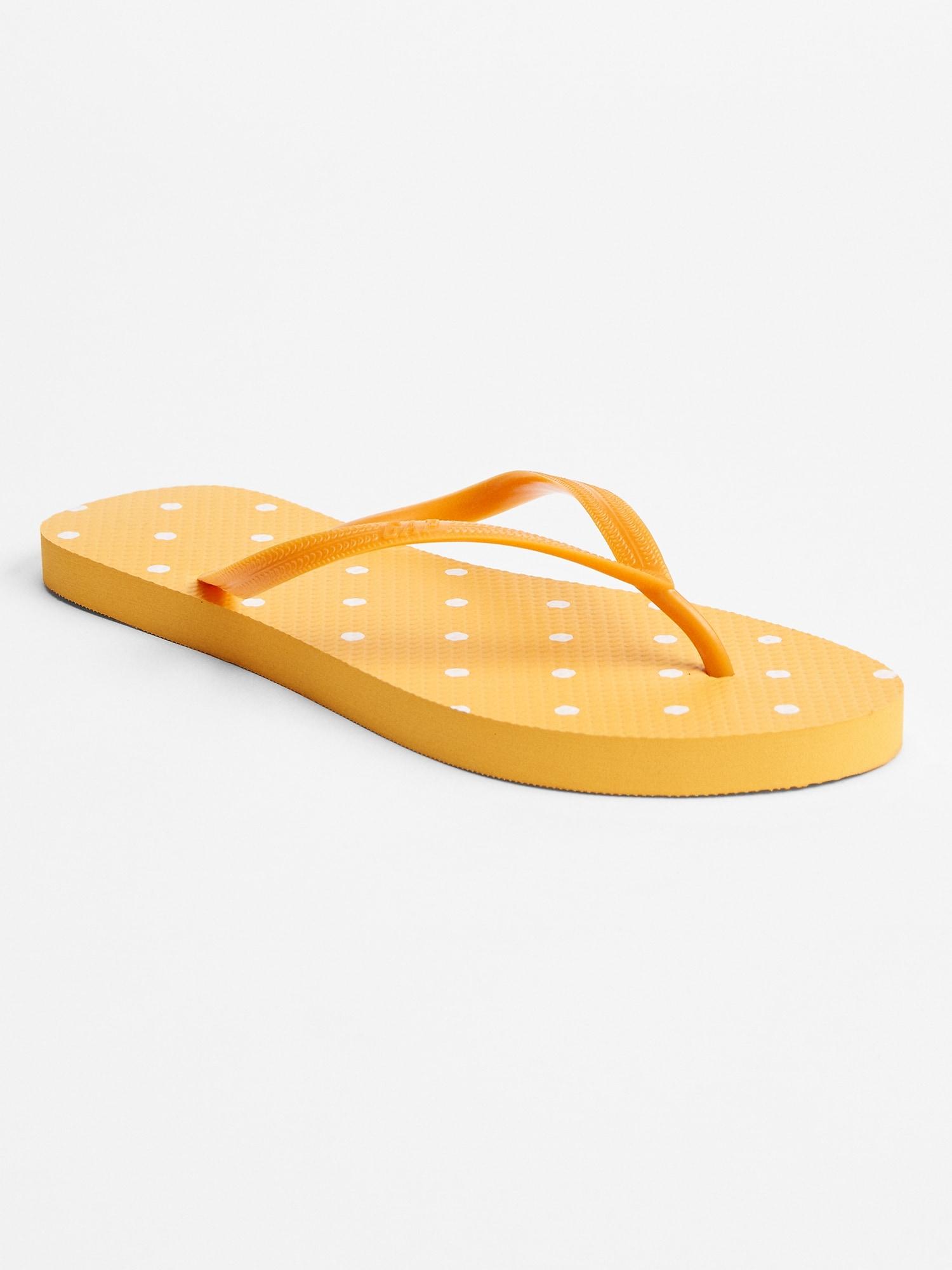 yellow dot flip flops