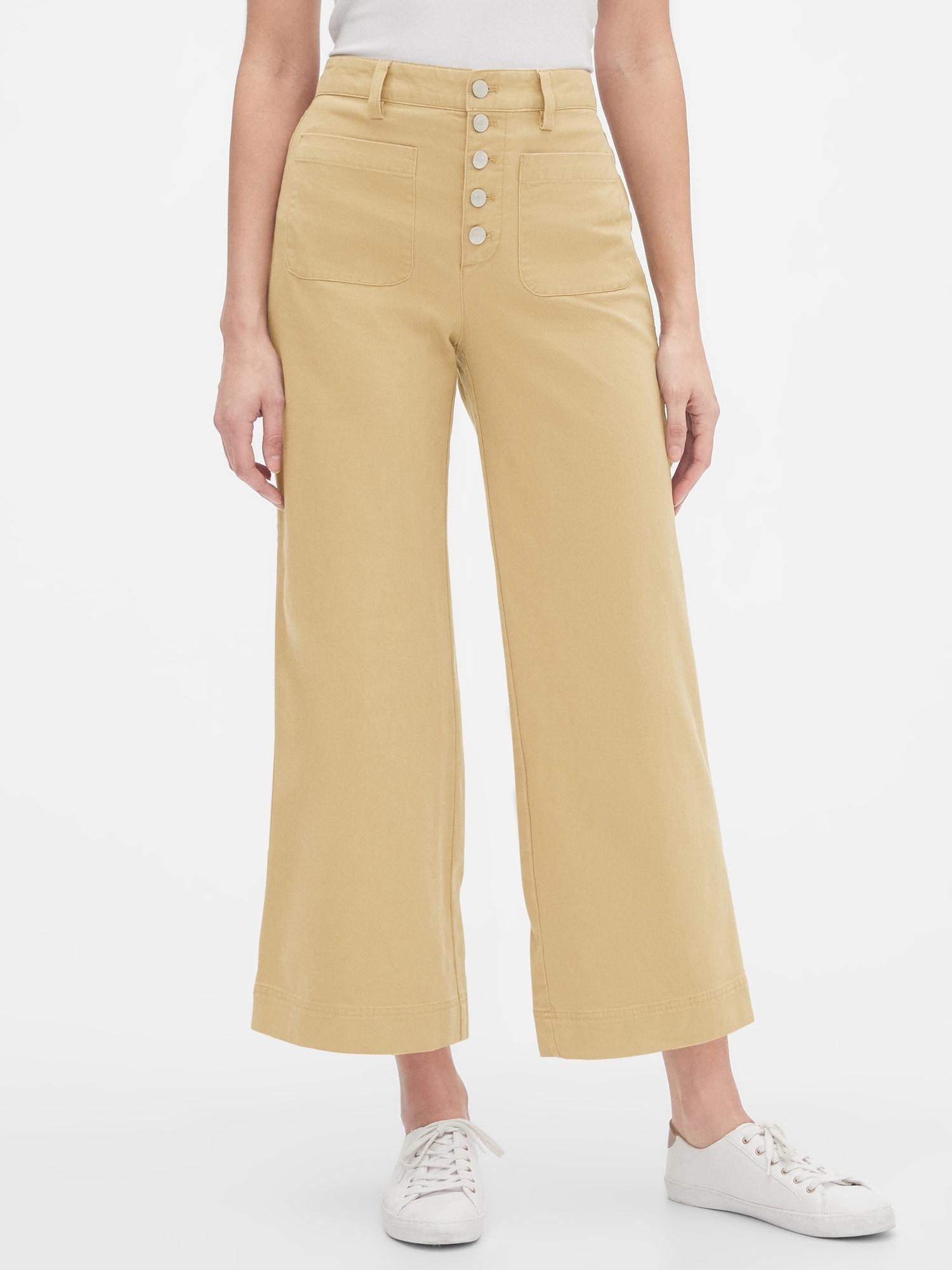 GAP Factory Canvas High Rise Wide-leg Crop Khaki Pants in Faded Yellow ...